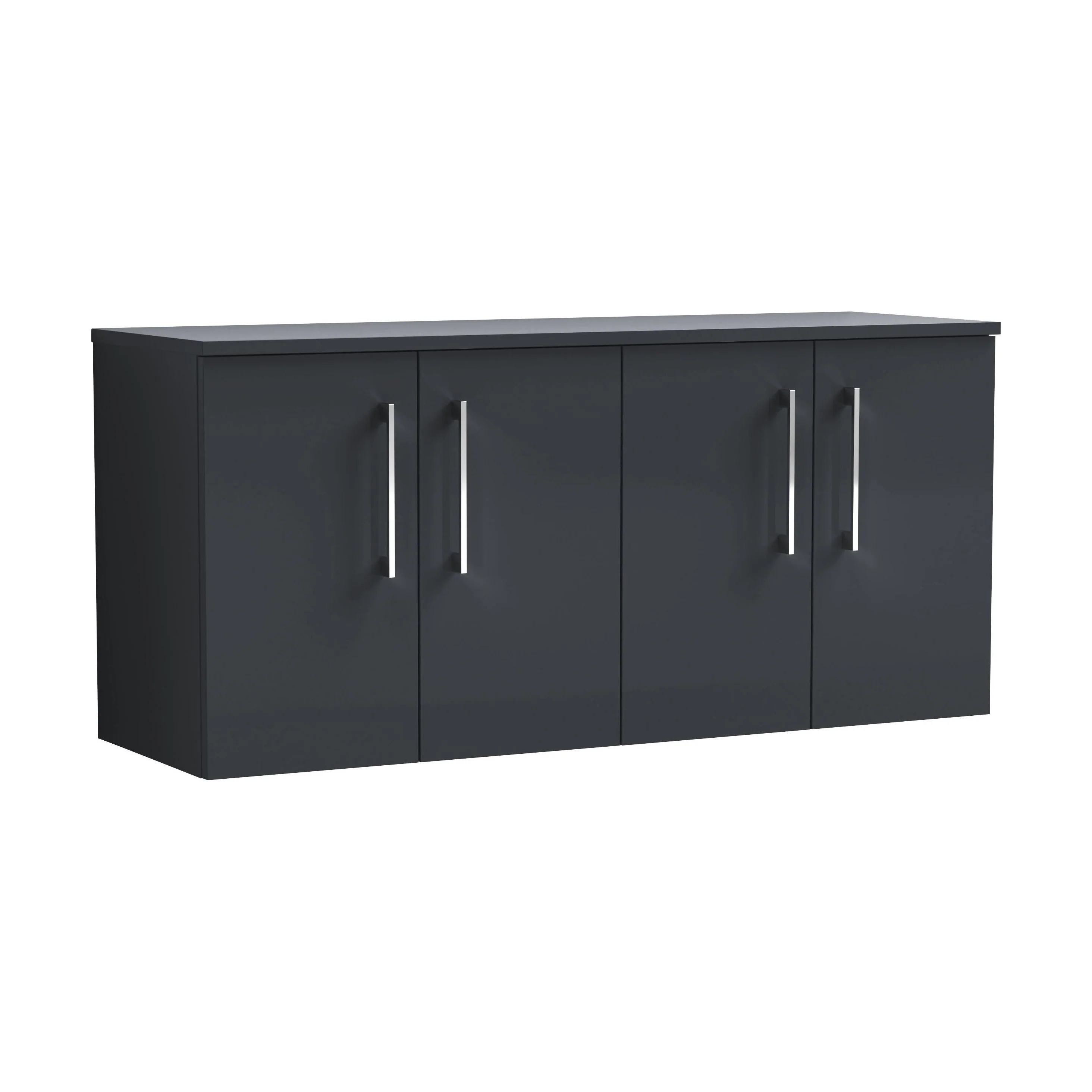 Balterley Level Modern Bathroom 1200mm Wall Hung 4-Door Vanity Unit with Laminate Worktop, Soft Close Doors, Dark Grey