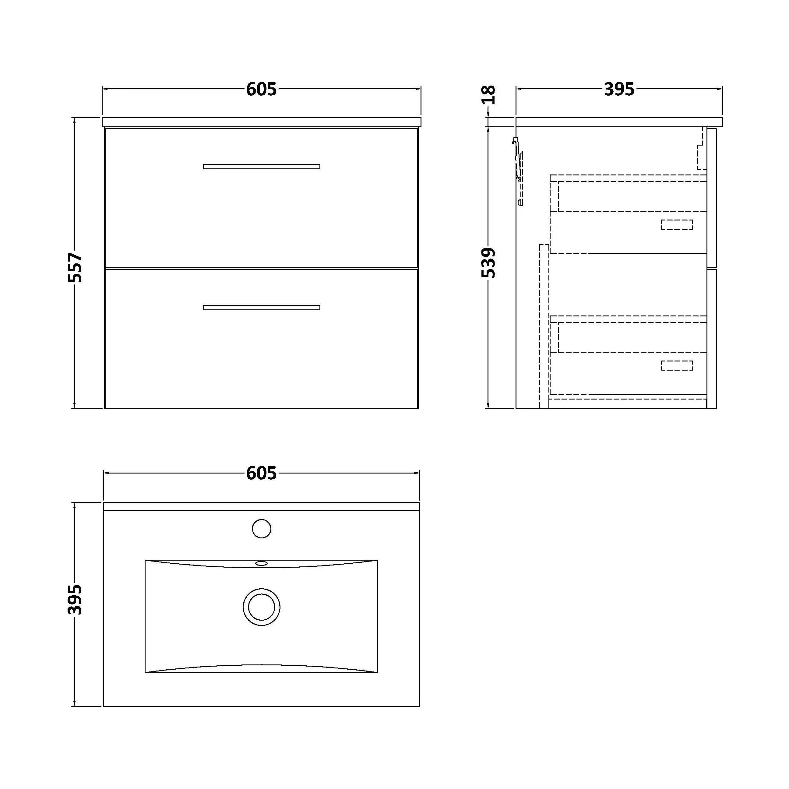 Balterley  Modern Bathroom 2 Soft Close Drawer & Minimalist Wall Hung Vanity Unit Basin, Dark Grey, 440mm - Image 2