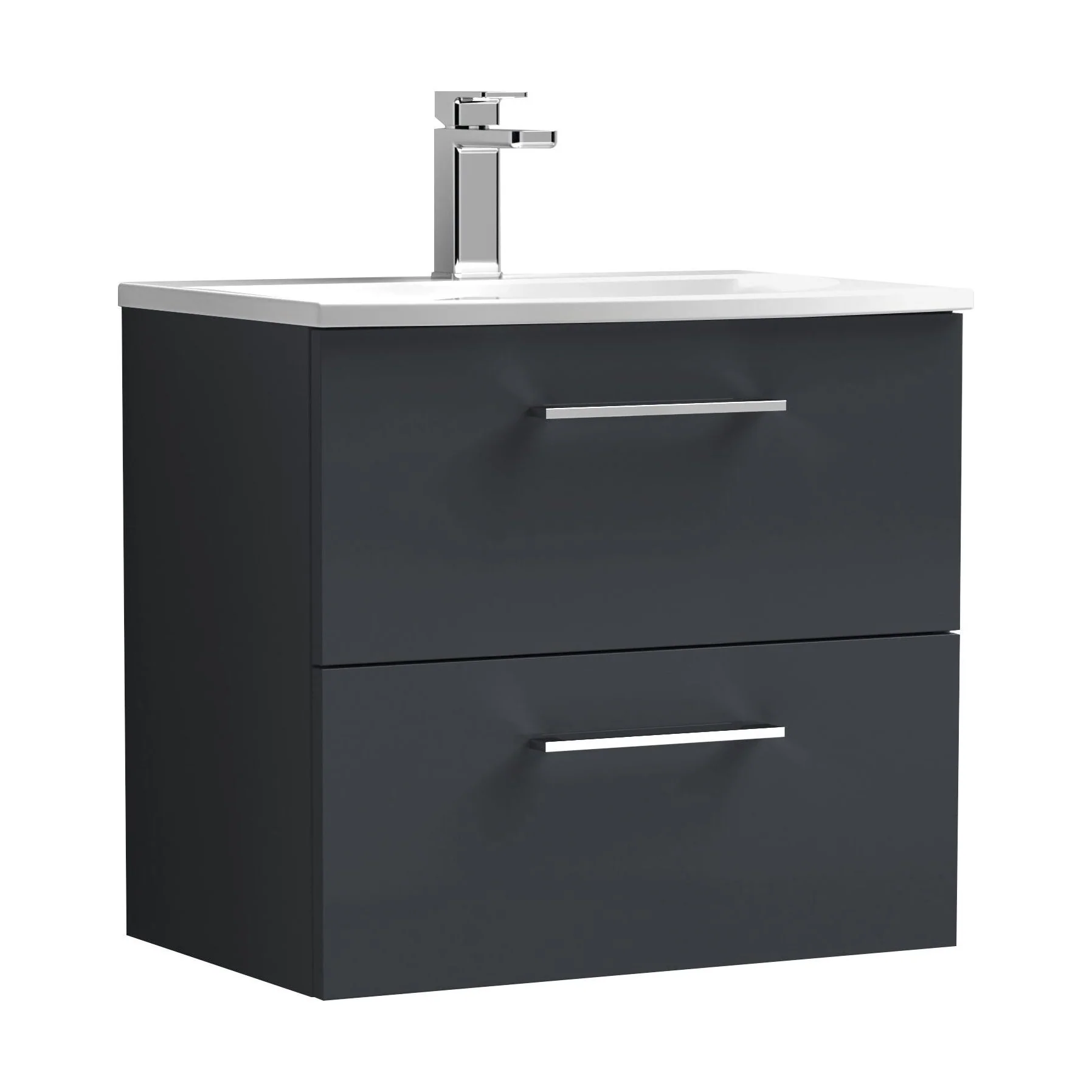 Balterley  Contemporary Bathroom 2-Drawer Wall-Hung Curved Basin Vanity Unit, Dark Grey, 600mm