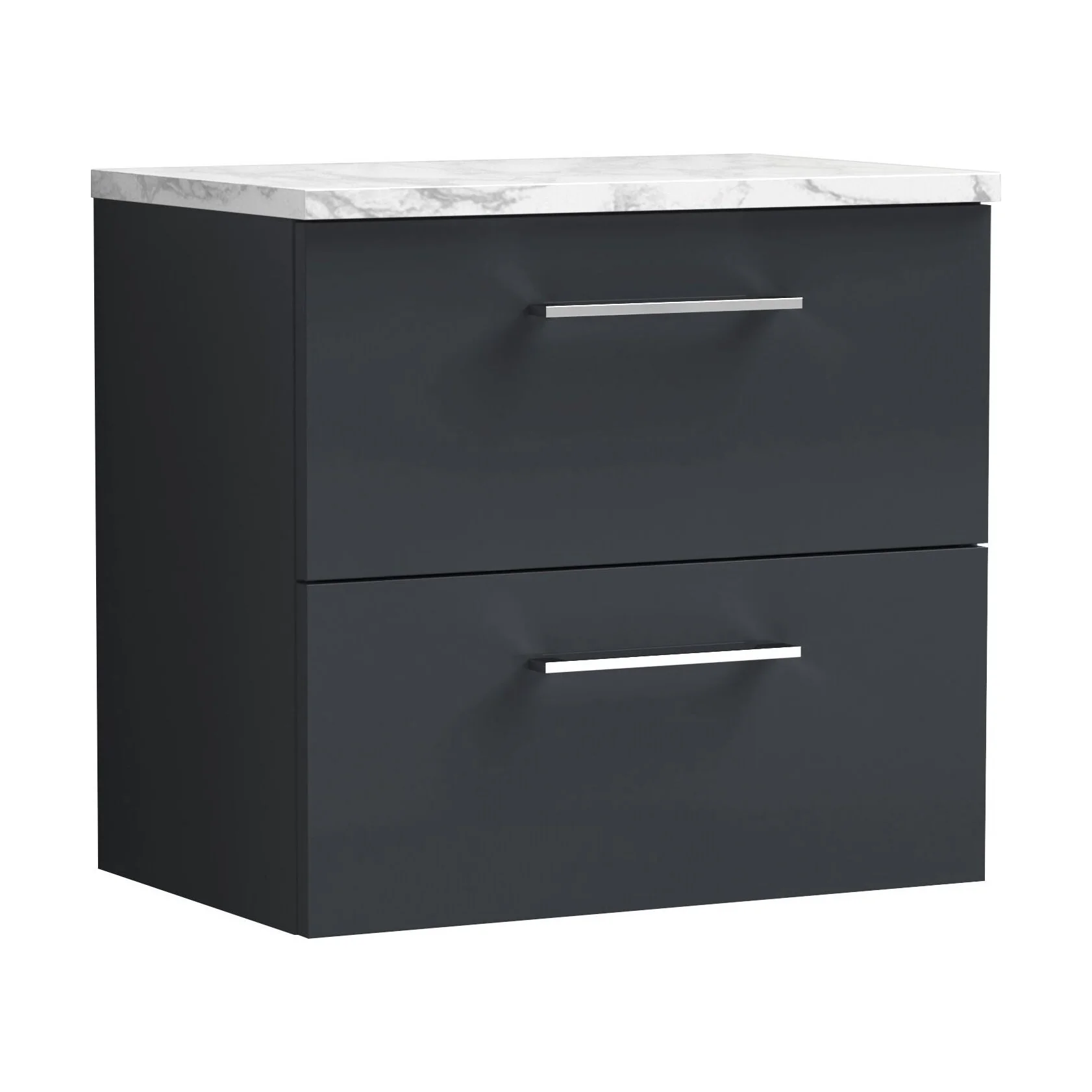 Balterley Level 600mm Wall Hung 2 Drawer Vanity Unit with Laminate Worktop for Stylish Compact Bathroom Storage Dark Grey