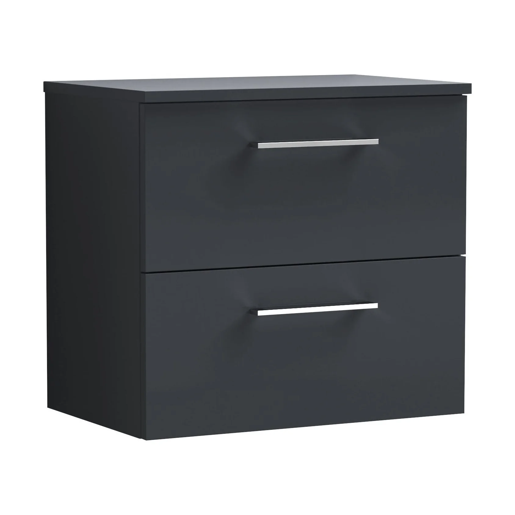 Balterley Level Modern Bathroom 600mm Wall Hung 2 Soft Close Drawer Vanity Unit, Laminate Worktop, 557 x 605 x 383mm, Dark Grey