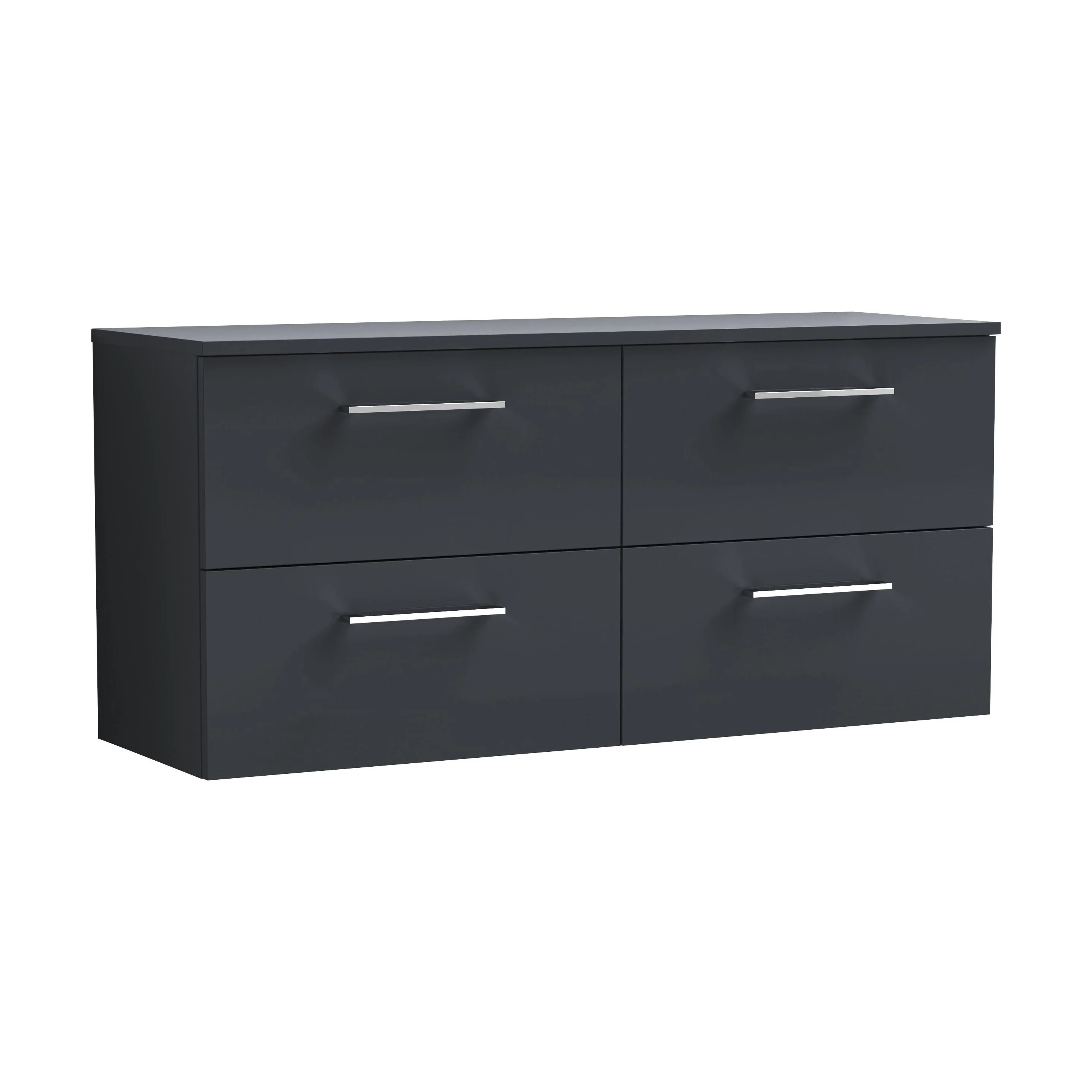 Balterley Level Modern Bathroom 1200mm Wall Hung 4 Soft Close Drawer Vanity Unit with Worktop, 557 x 1205 x 390mm, Dark Grey