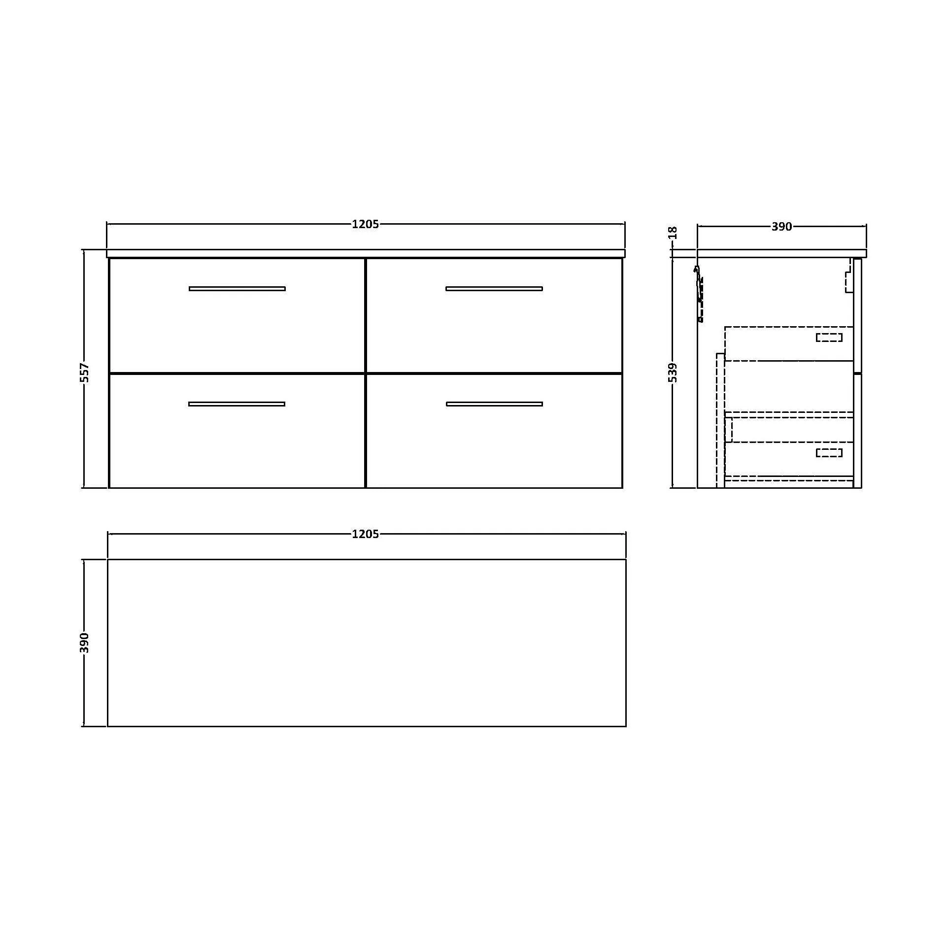 Balterley Level Modern Bathroom 1200mm Wall Hung 4 Soft Close Drawer Vanity Unit with Worktop, 557 x 1205 x 390mm, Dark Grey - Image 2