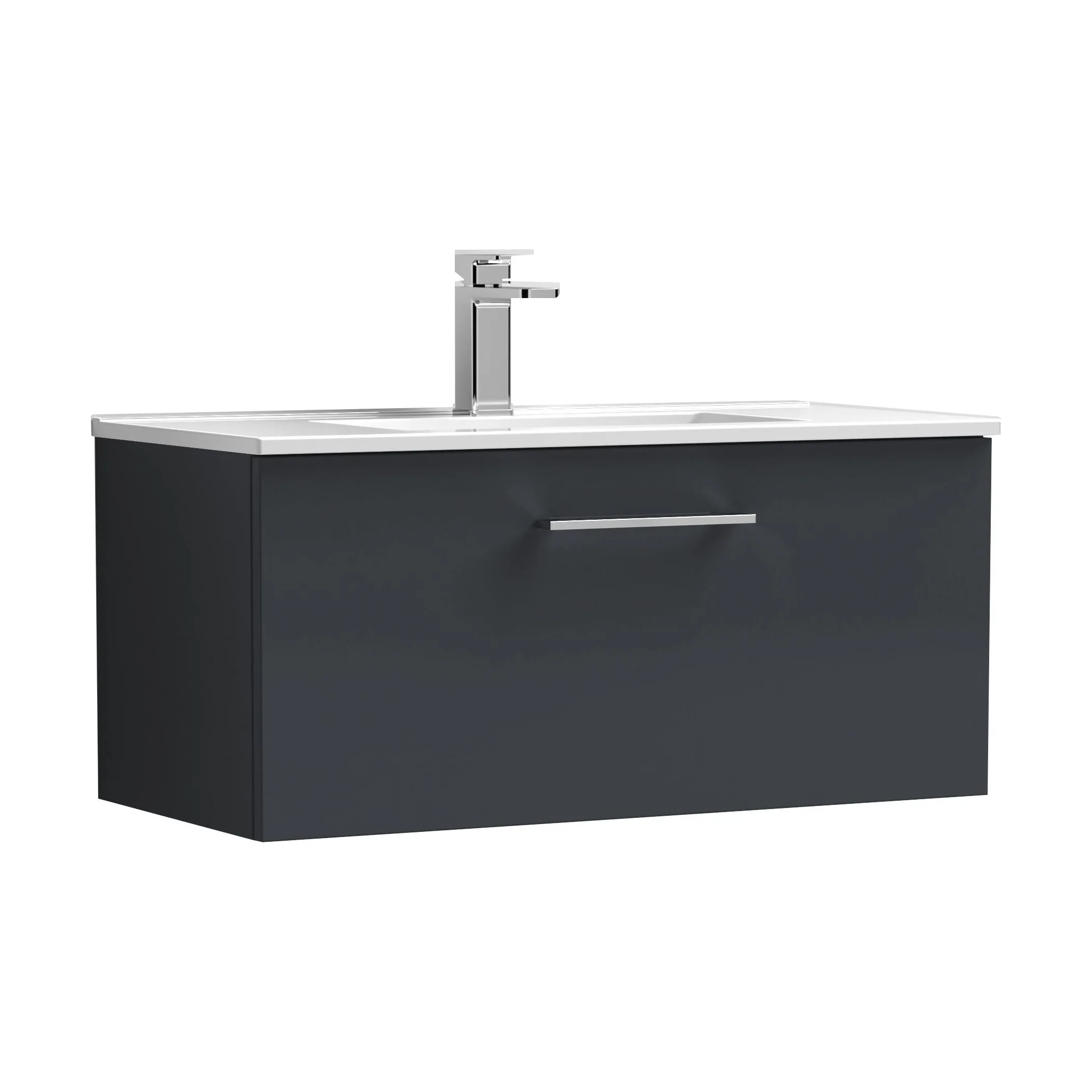 Balterley  Modern Bathroom 1 Soft Close Drawer & Minimalist Wall Hung Vanity Unit Basin, Dark Grey, 435mm