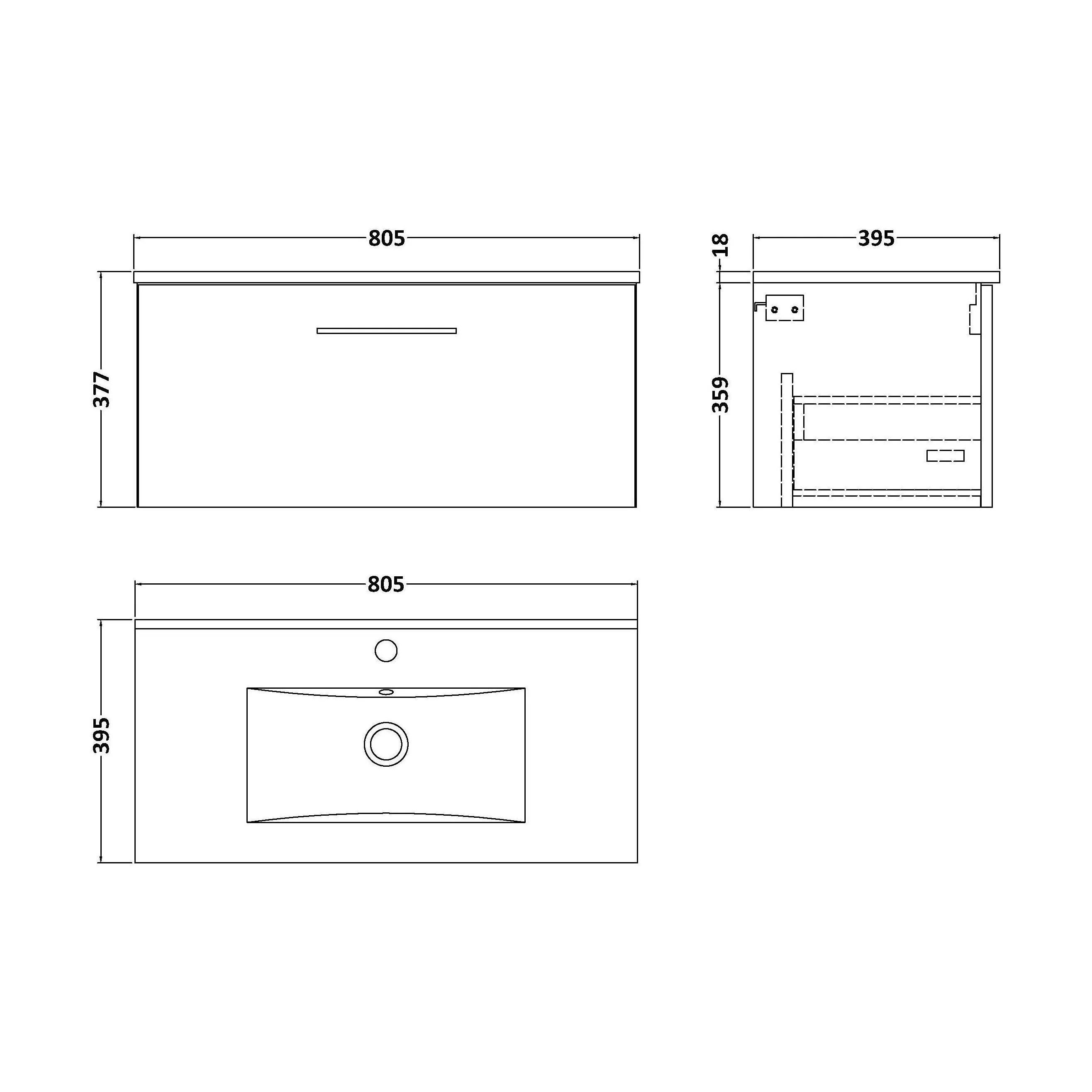 Balterley  Modern Bathroom 1 Soft Close Drawer & Minimalist Wall Hung Vanity Unit Basin, Dark Grey, 435mm - Image 2