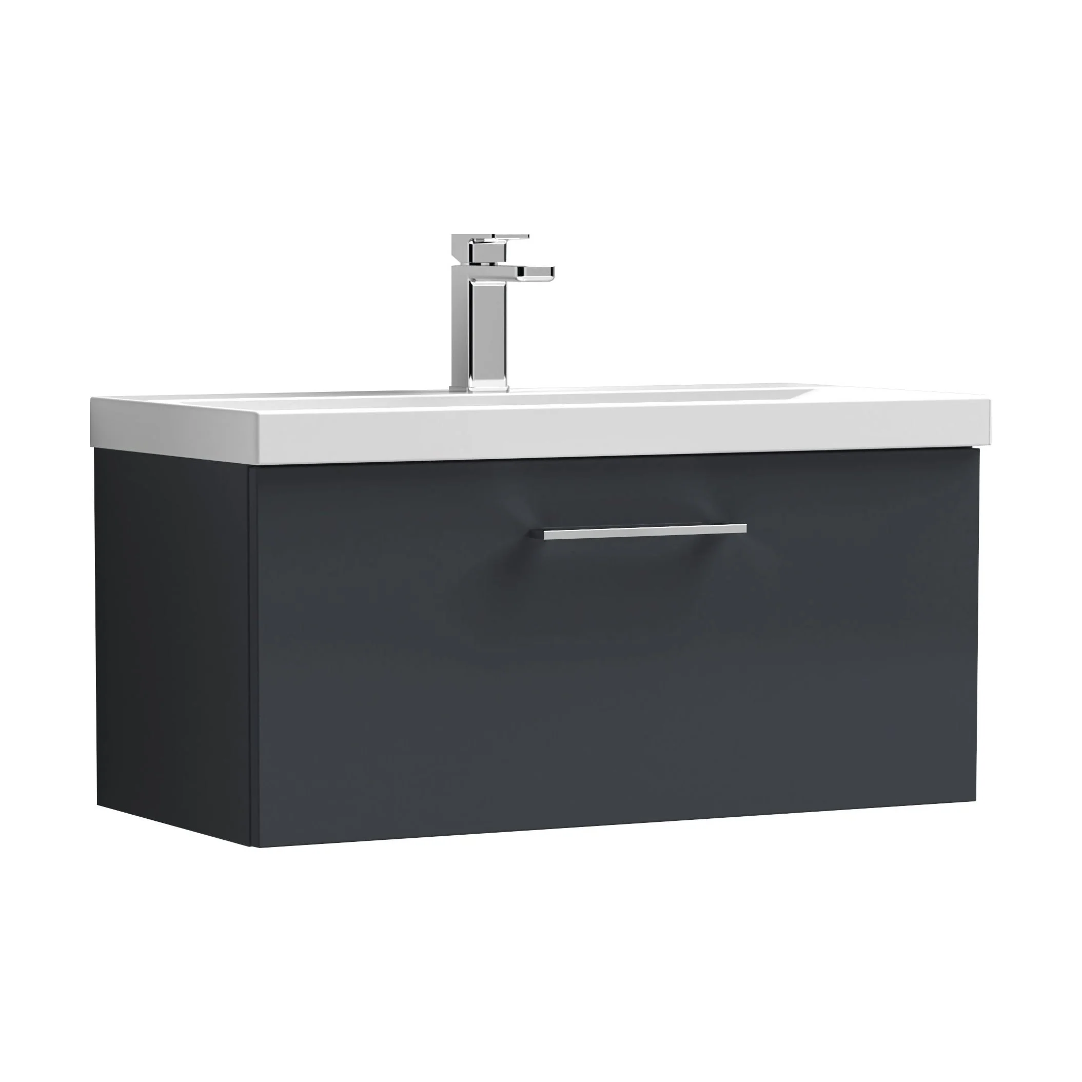 Balterley  Contemporary Bathroom 1 Soft Close Drawer & Thin-Edge Wall Hung Vanity Unit Basin, Dark Grey, 800mm