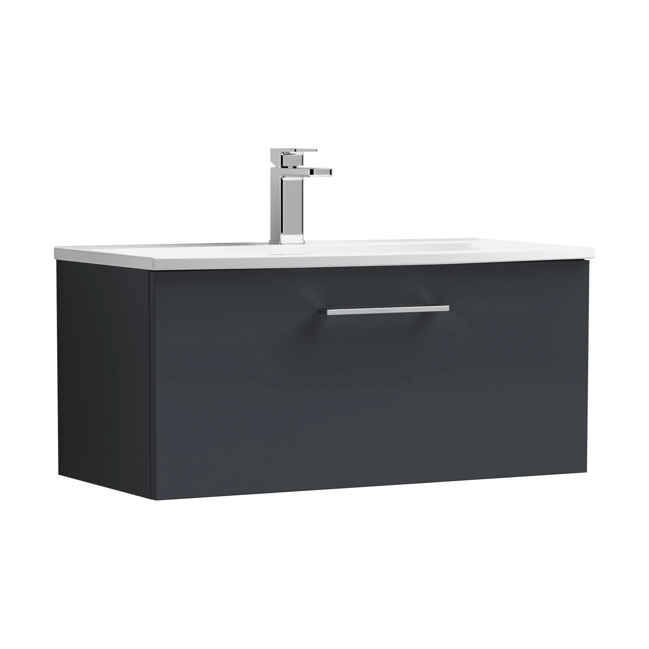 Balterley  Contemporary Bathroom 1-Drawer Wall-Hung Curved Basin Vanity Unit, Dark Grey, 800mm