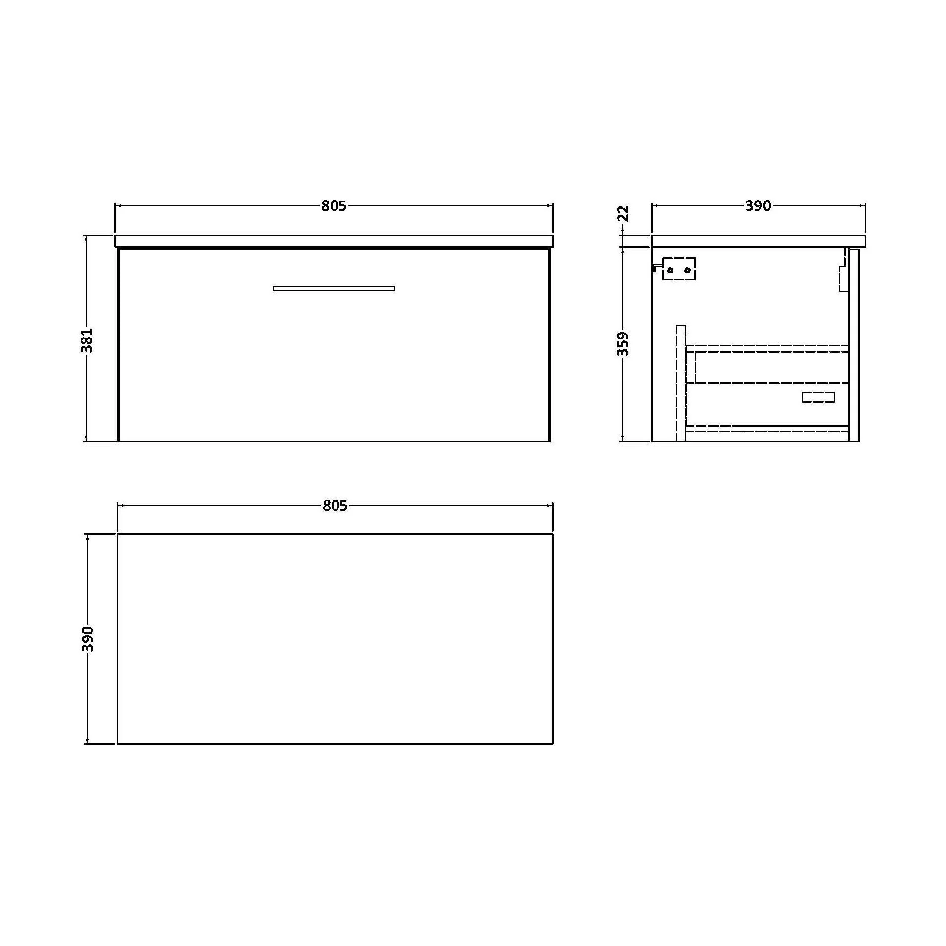 Balterley Level 800mm Wall Hung 1 Drawer Vanity Unit with Laminate Worktop for Compact Modern Bathroom Storage - Dark Grey - Image 2