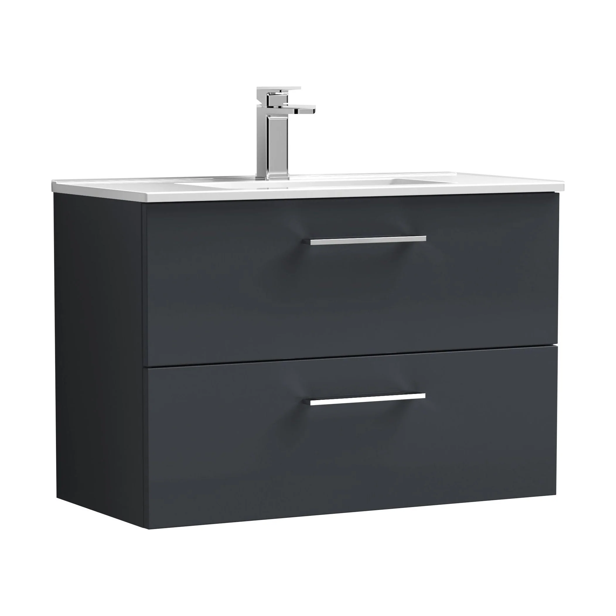Balterley  Modern Bathroom 1 Soft Close Drawer & Minimalist Wall Hung Vanity Unit Basin, Dark Grey, 435mm