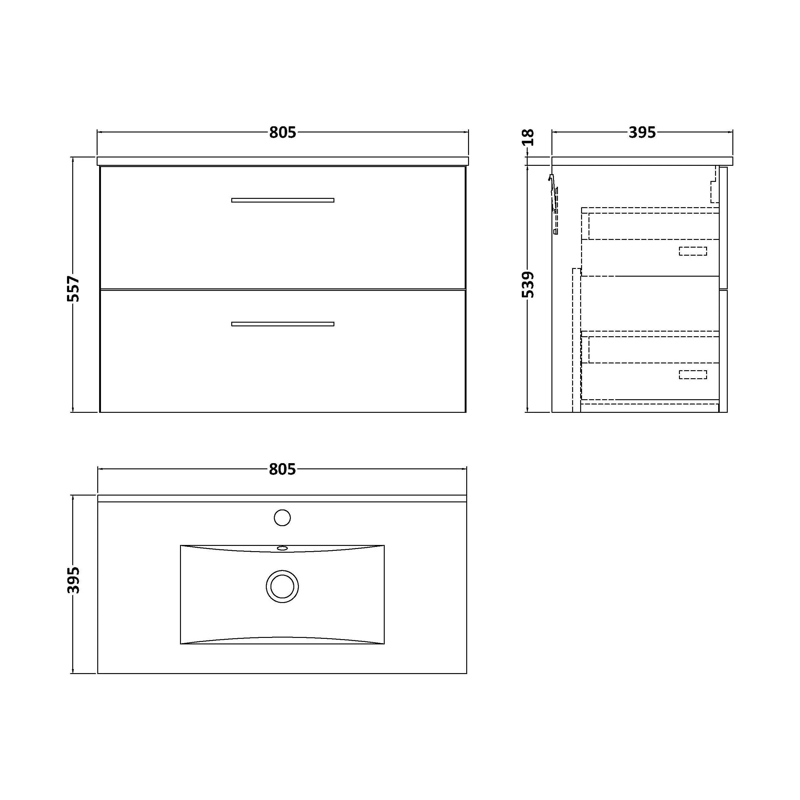 Balterley  Modern Bathroom 1 Soft Close Drawer & Minimalist Wall Hung Vanity Unit Basin, Dark Grey, 435mm - Image 2