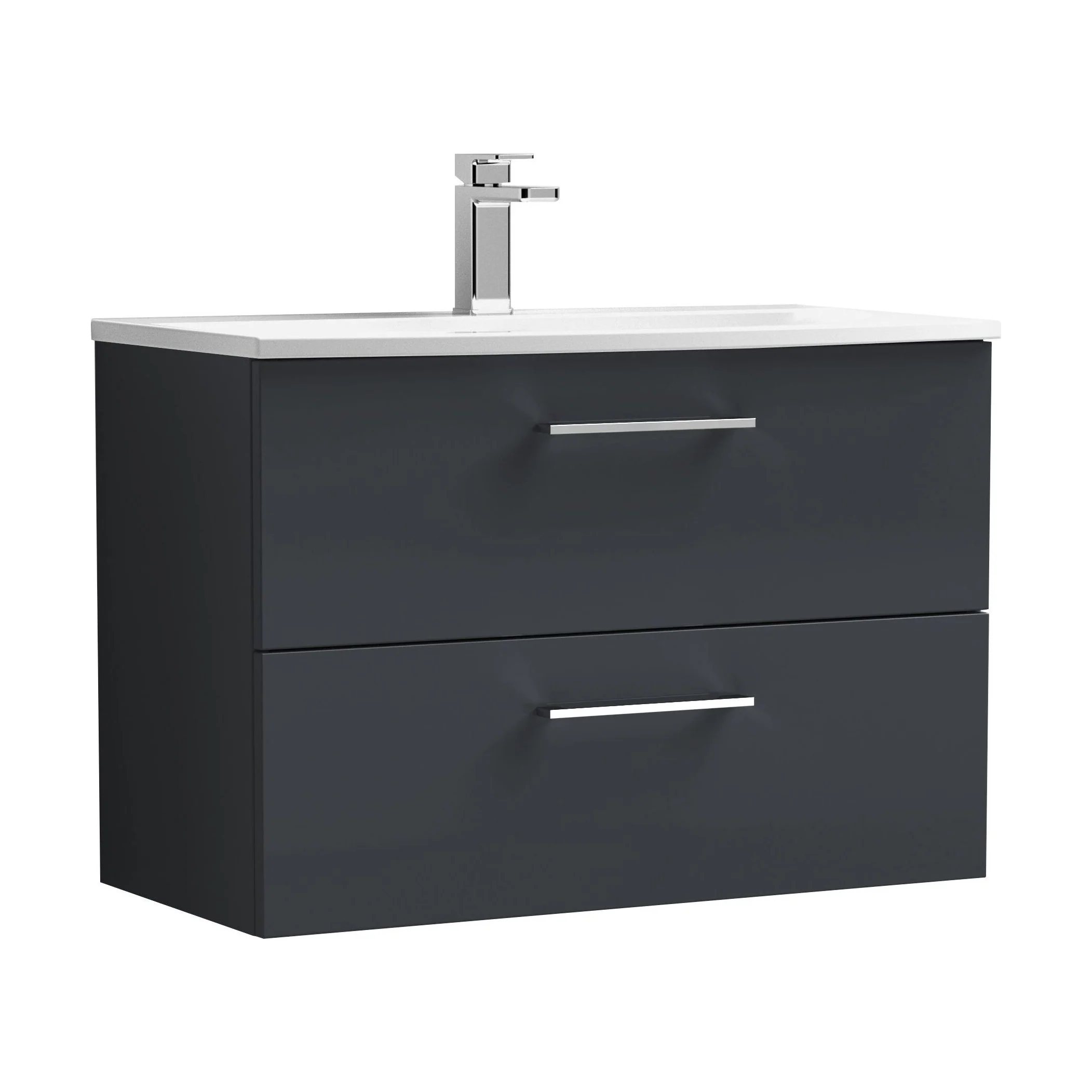 Balterley  Contemporary Bathroom 2-Drawer Wall-Hung Curved Basin Vanity Unit, Dark Grey, 800mm
