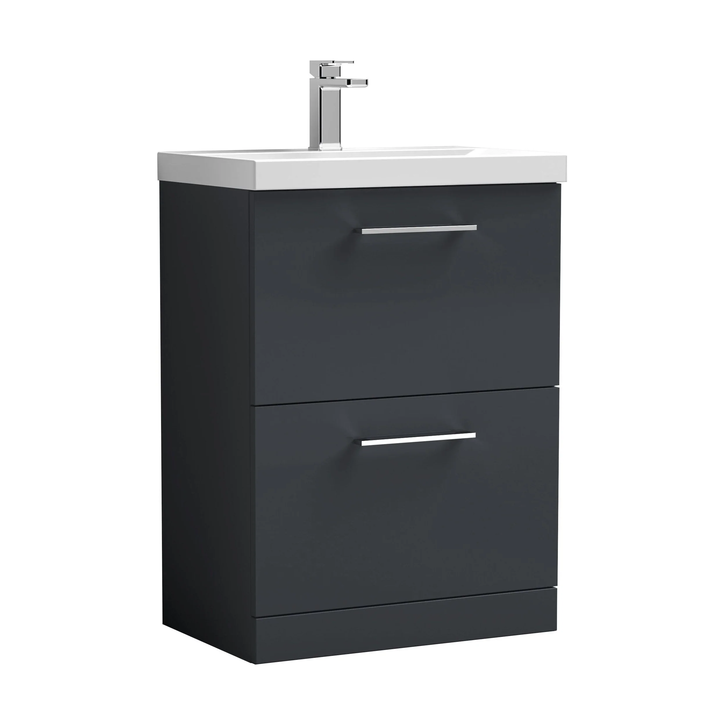 Balterley  Contemporary Bathroom 2 Soft Close Drawers & Thin-Edge Floor Standing Vanity Unit Basin, Dark Grey, 600mm