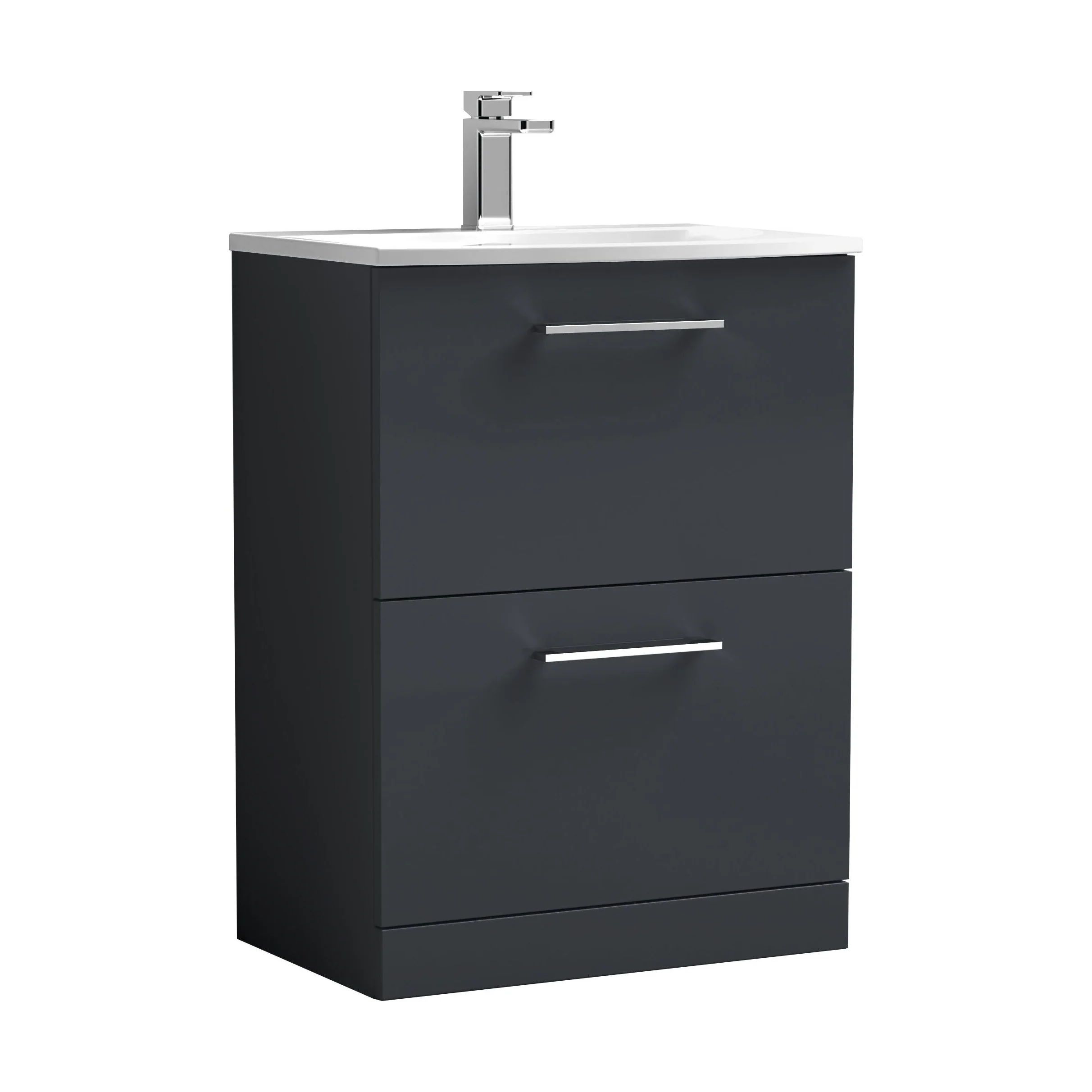 Balterley Contemporary Bathroom 2-Drawer Floor-Standing Curved Basin Vanity Unit, Dark Grey, 600mm