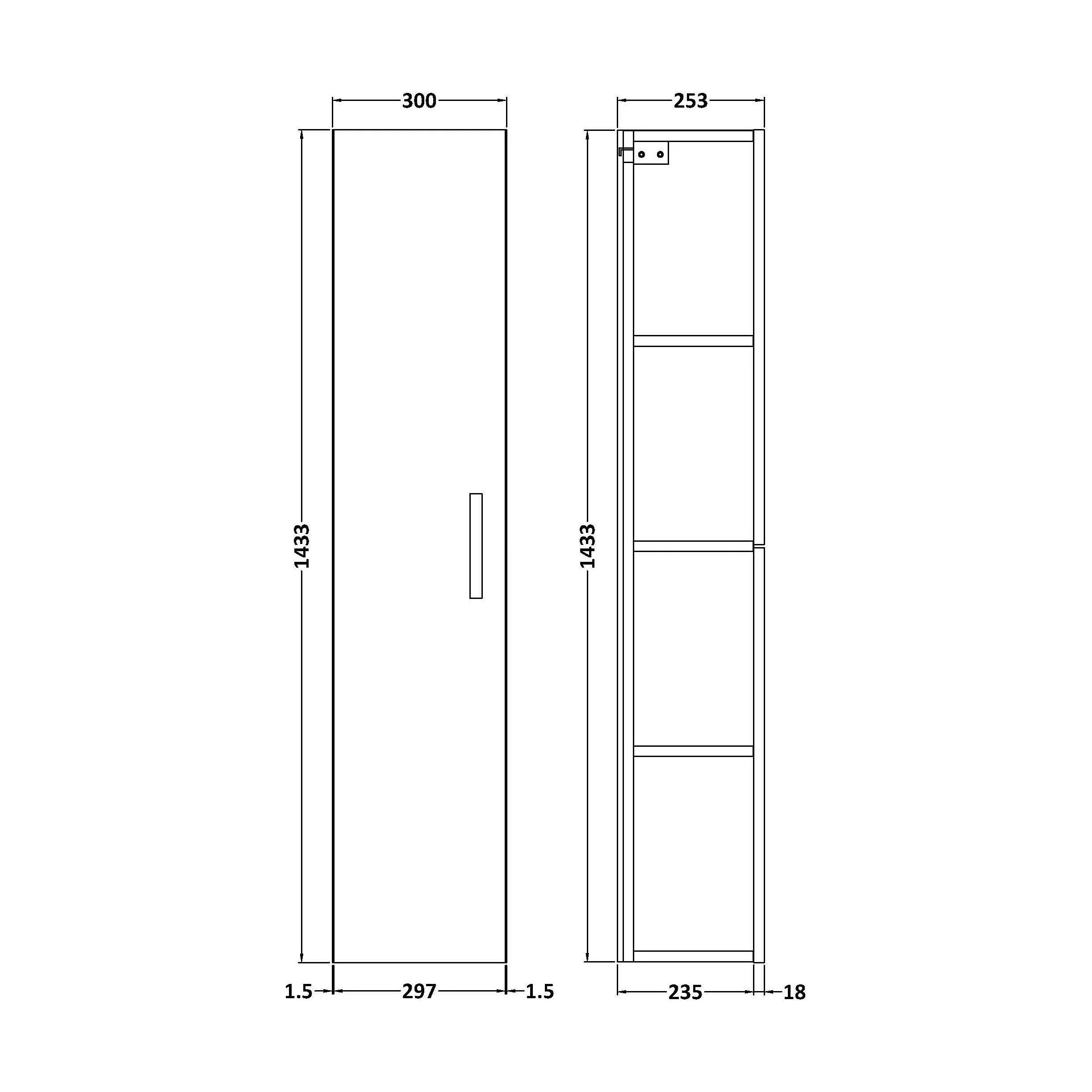 Bramshall 300mm Wall Hung 1 Door Tall Unit - Choice of Colour and Handle Finish - Image 105
