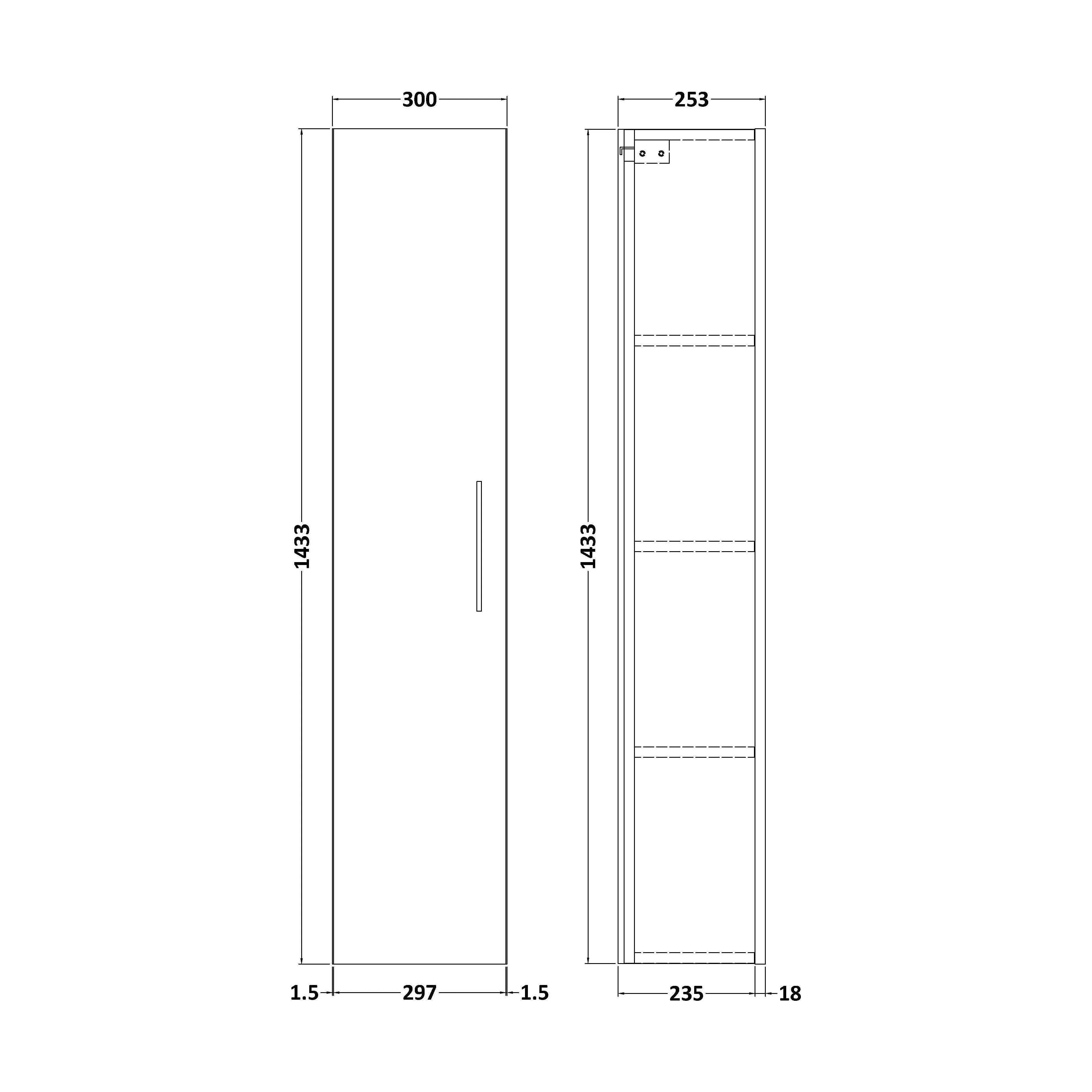 Bramshall 300mm Wall Hung 1 Door Tall Unit - Choice of Colour and Handle Finish - Image 106