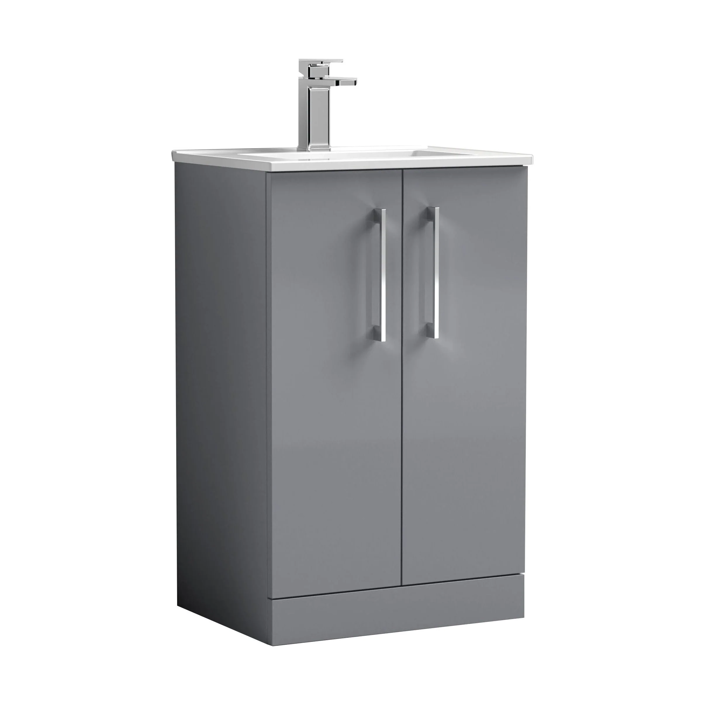 Balterley  Modern Bathroom 2 Soft Close Door & Minimalist Floor Standing Vanity Unit Basin, Satin Grey, 345mm