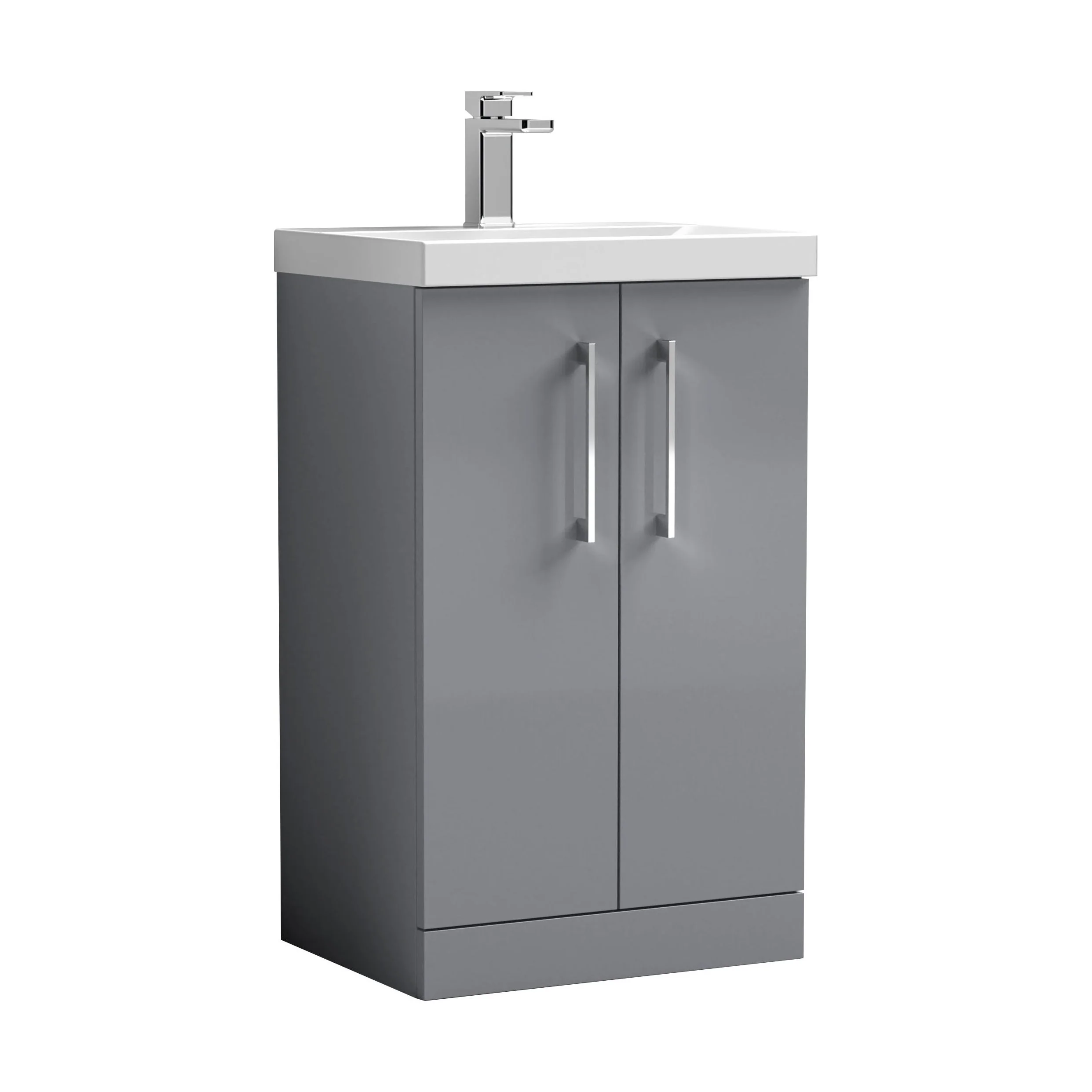 Balterley  Contemporary Bathroom 2 Soft Close Door & Thin-Edge Floor Standing Vanity Unit Basin, Satin Grey, 500mm