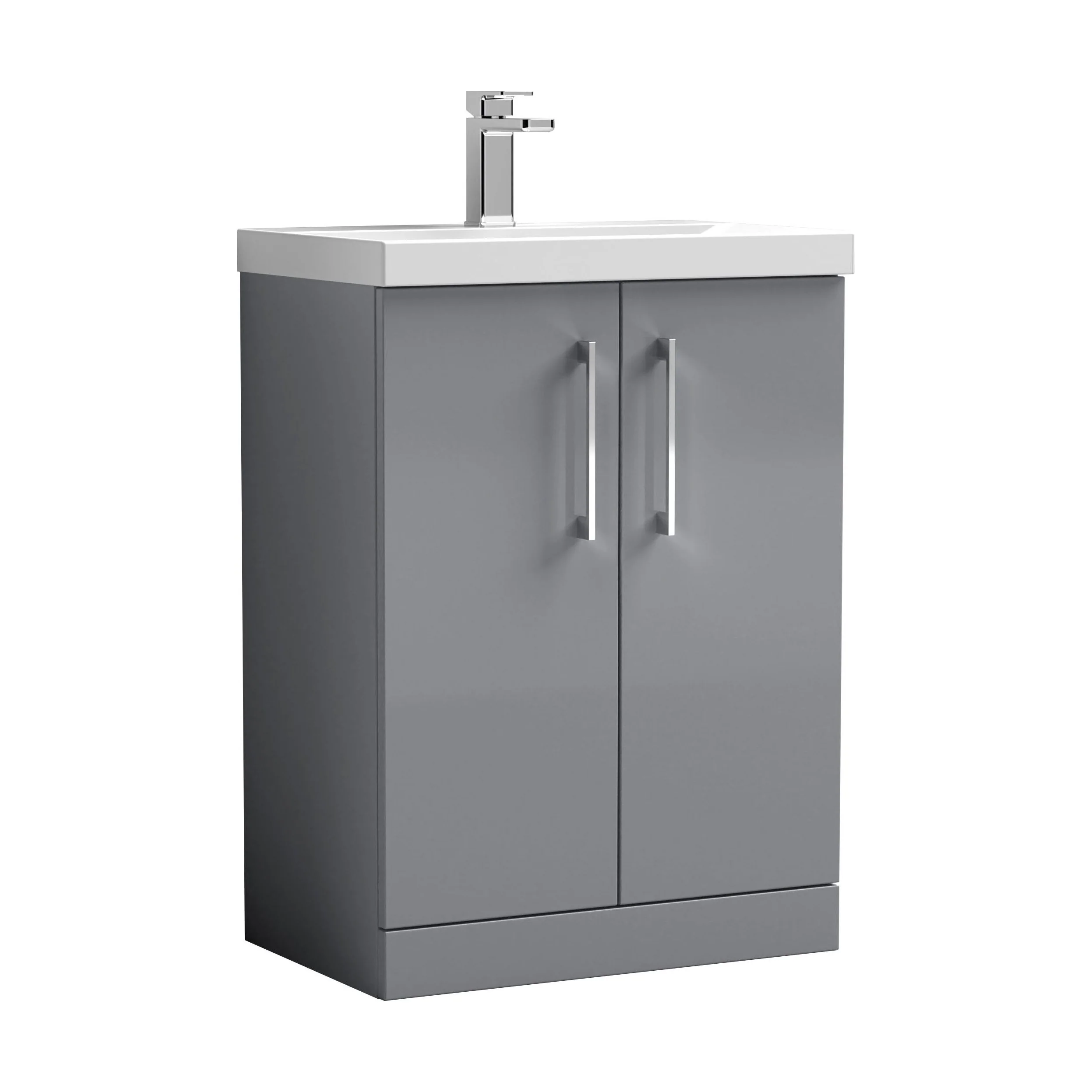 Balterley  Contemporary Bathroom 2 Soft Close Door & Thin-Edge Floor Standing Vanity Unit Basin, Satin Grey, 600mm