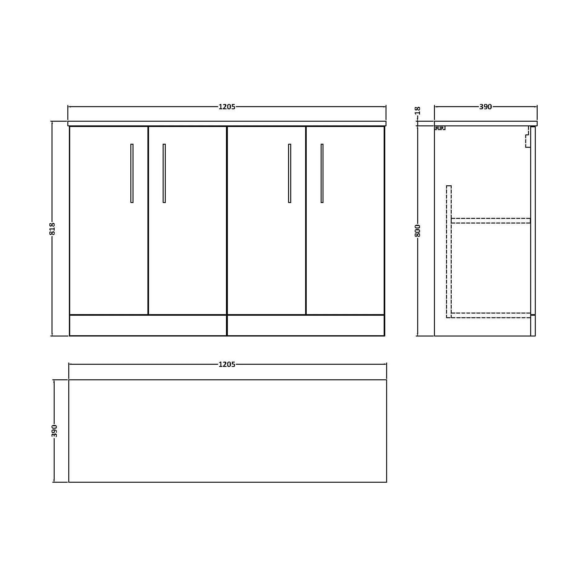 Balterley Level Modern Bathroom 2 Door Floor Standing Vanity Unit with Laminate Worktop & Handles, Satin Grey, 1205 mm - Image 2