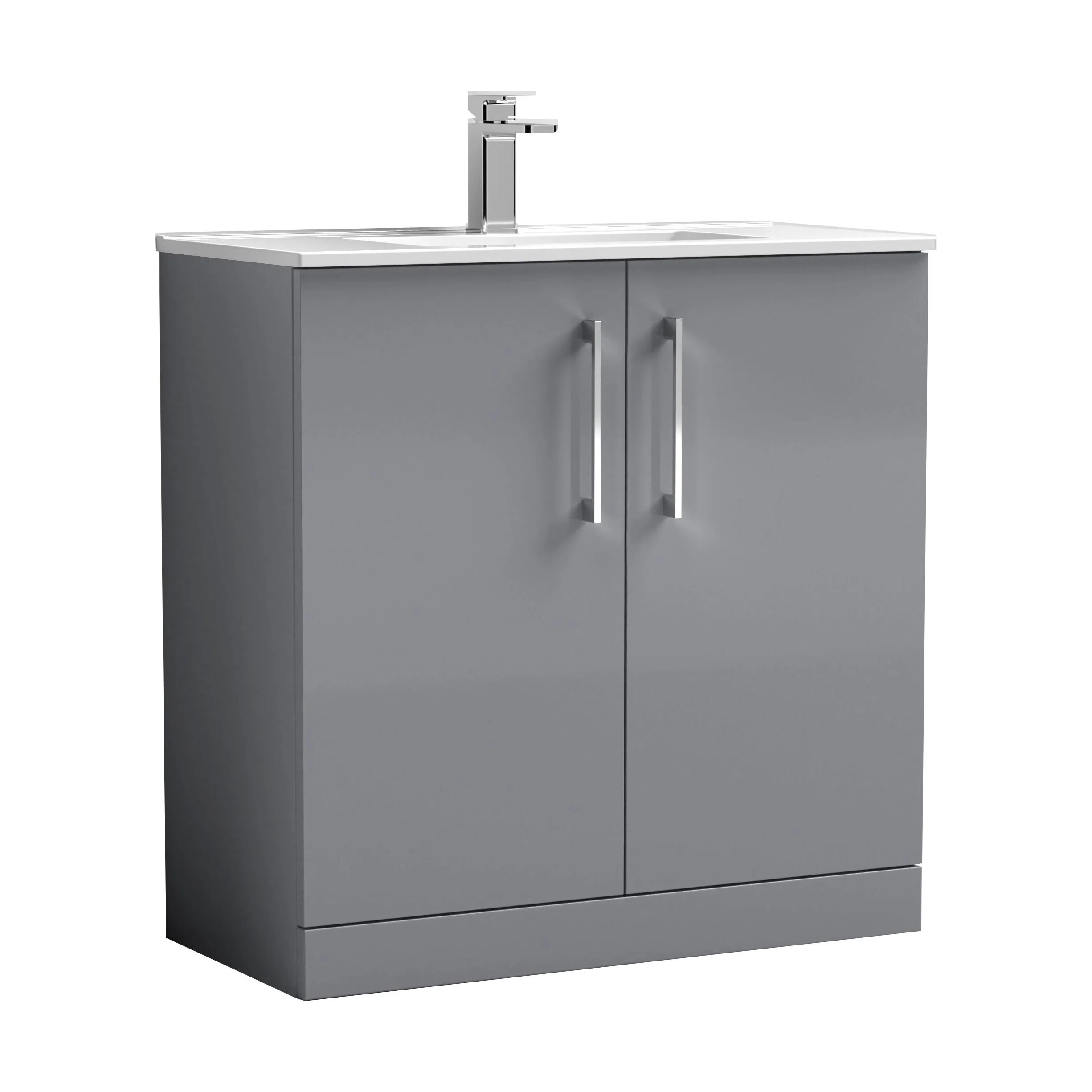 Balterley Level Modern Bathroom 2 Soft Close Door & Minimalist Floor Standing Vanity Unit Basin, Satin Grey, 435mm