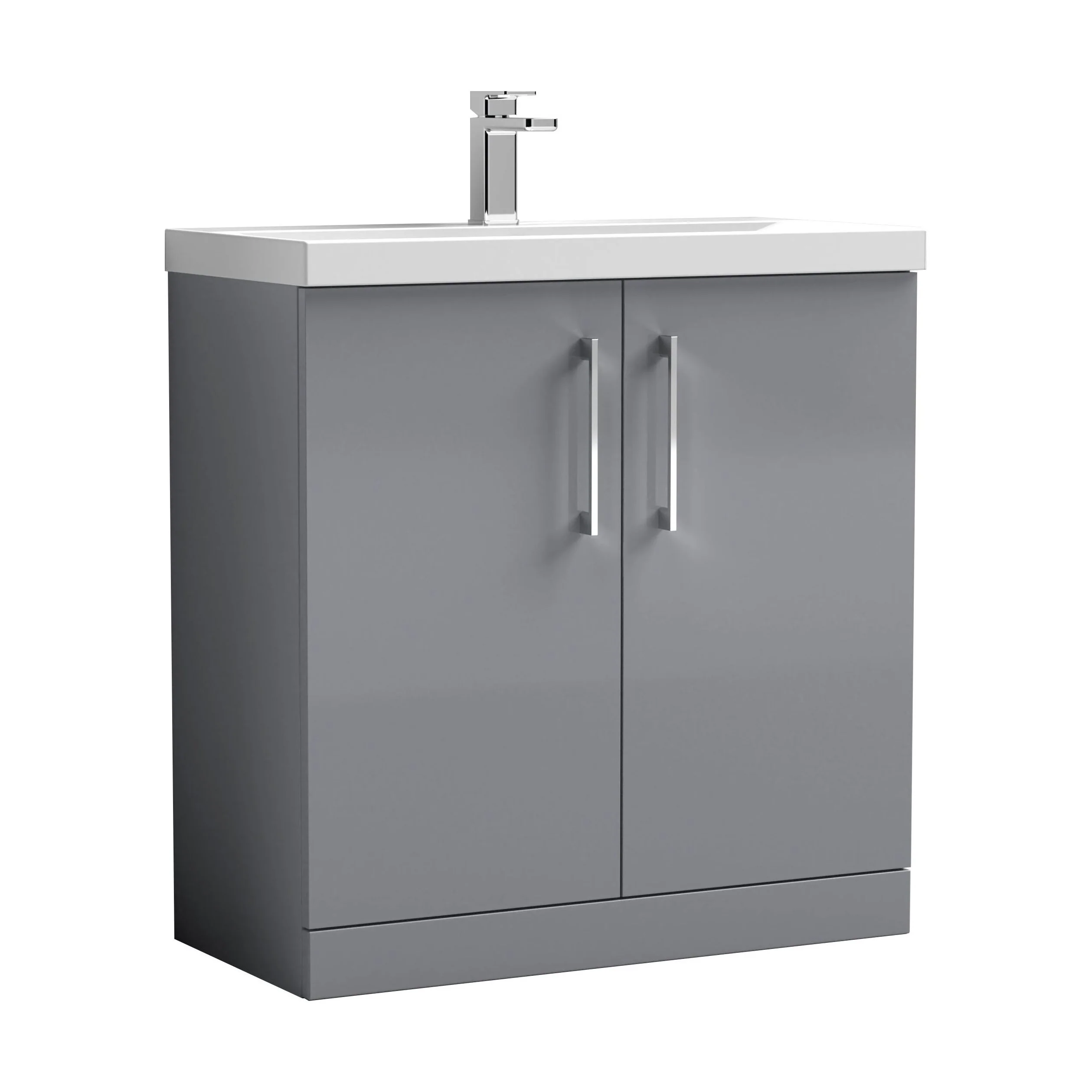 Balterley  Contemporary Bathroom 2 Soft Close Door & Thin-Edge Floor Standing Vanity Unit Basin, Satin Grey, 800mm