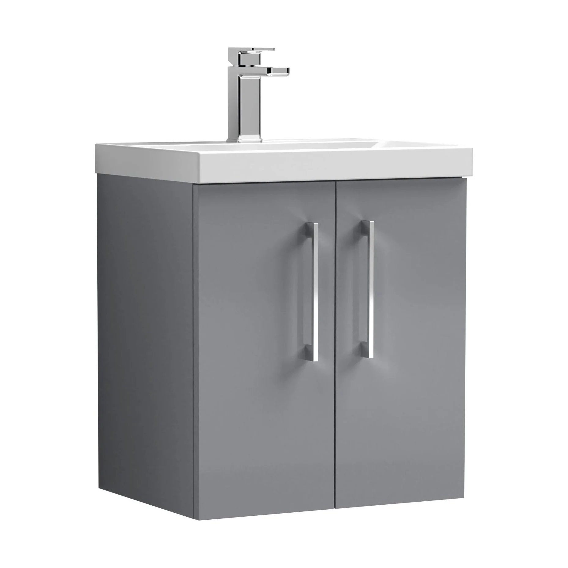 Balterley  Contemporary Bathroom 2 Soft Close Door & Thin-Edge Wall Hung Vanity Unit Basin, Satin Grey, 500mm