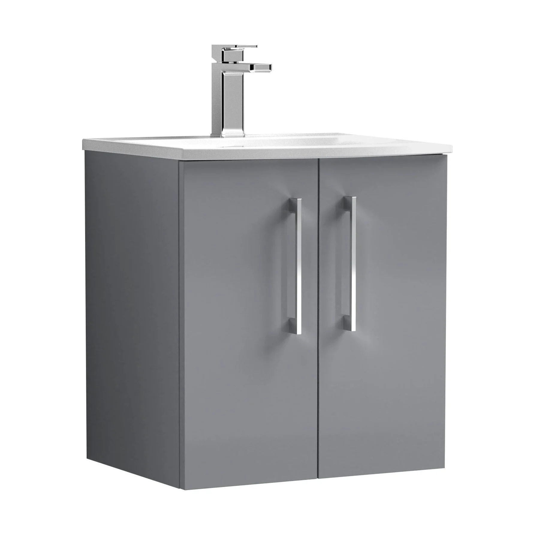 Balterley  Modern Bathroom Wall Hung 2 Soft Close Door Vanity Unit & Curved Basin, Satin Grey, 500mm