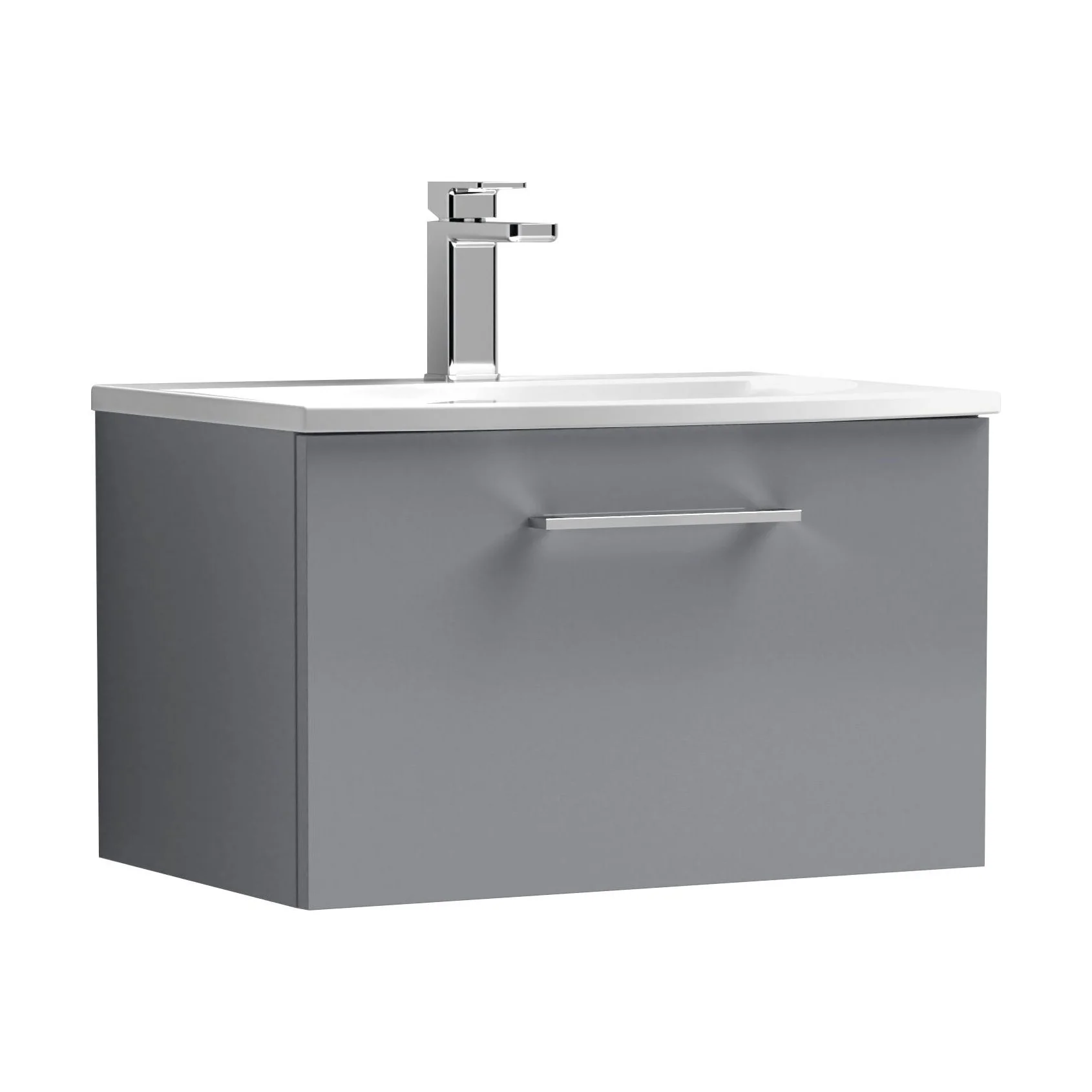 Balterley  Modern Bathroom Wall Hung 1 Soft Close Drawer Vanity Unit & Curved Basin, Satin Grey, 600mm