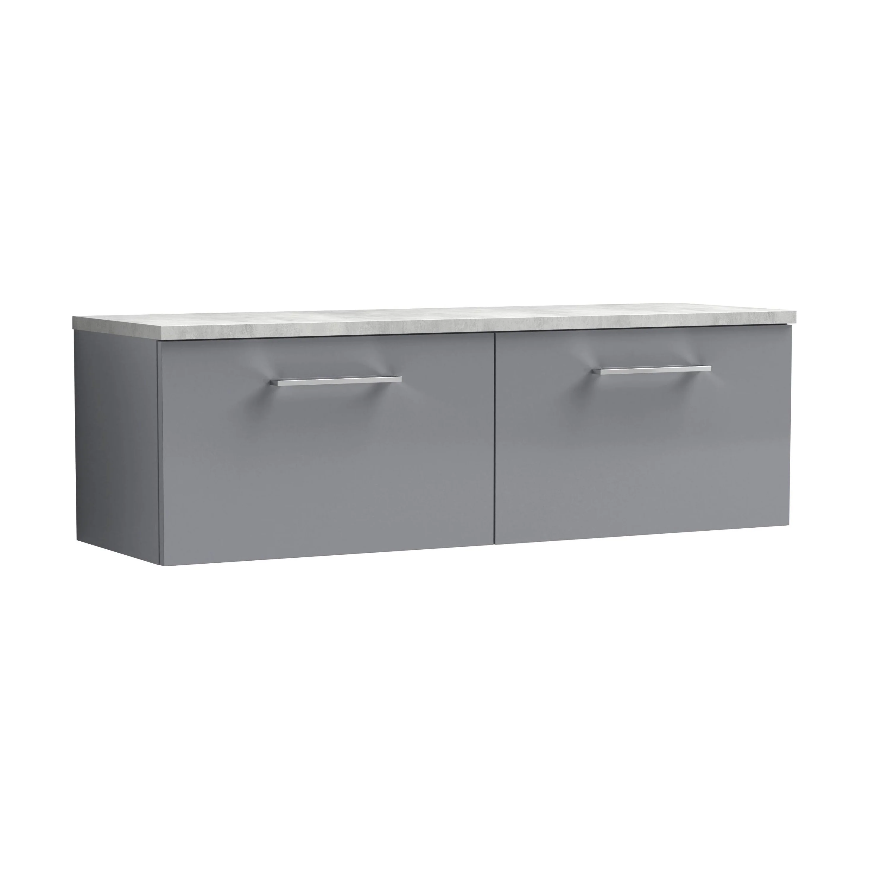Balterley Level 1200mm Wall Hung 2 Drawer Vanity Unit & Laminate Worktop Spacious Contemporary Bathroom Storage - Satin Grey