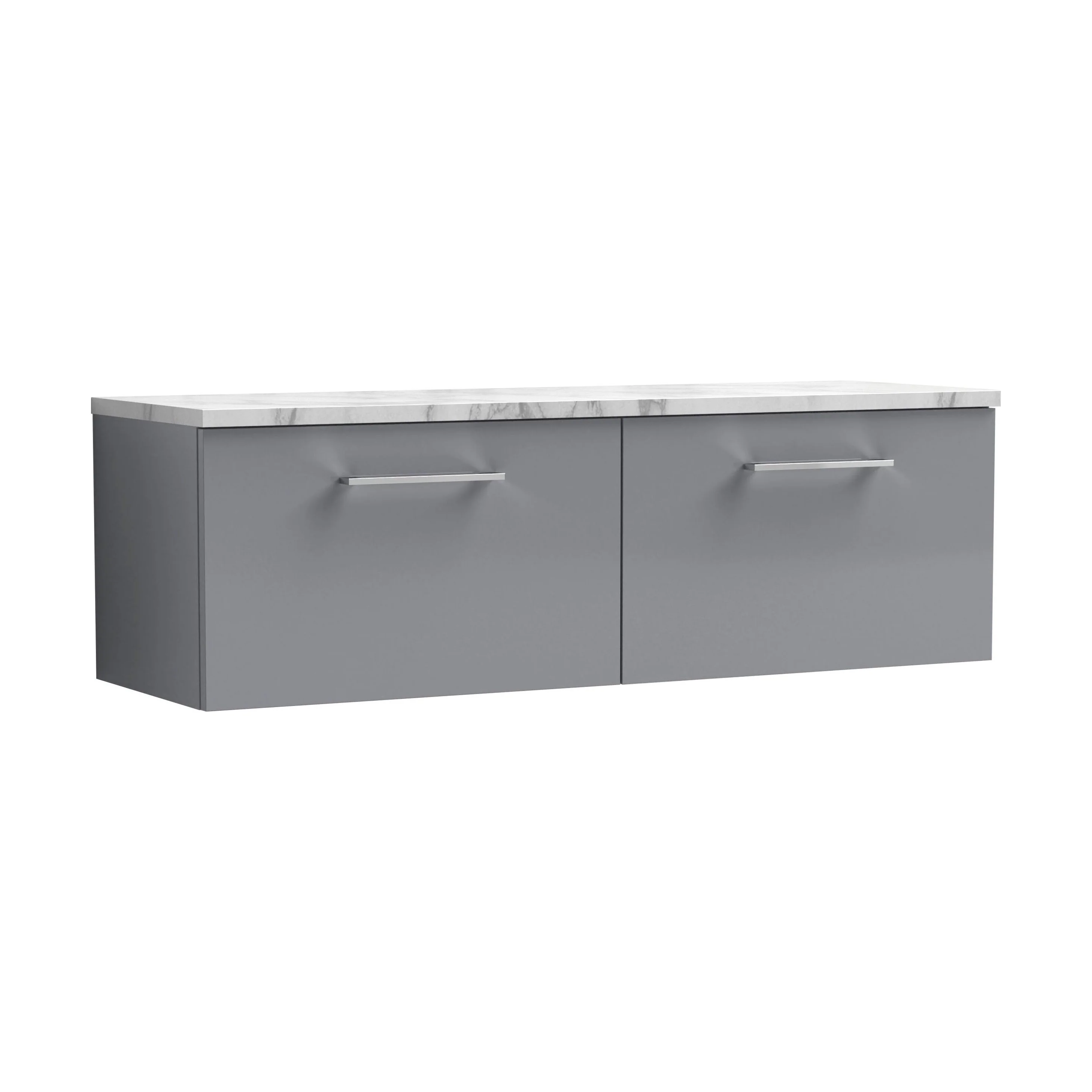 Balterley Level 1200mm Wall Hung 2 Drawer Vanity Unit & Laminate Worktop for Spacious Contemporary Bathroom Storage - Satin Grey