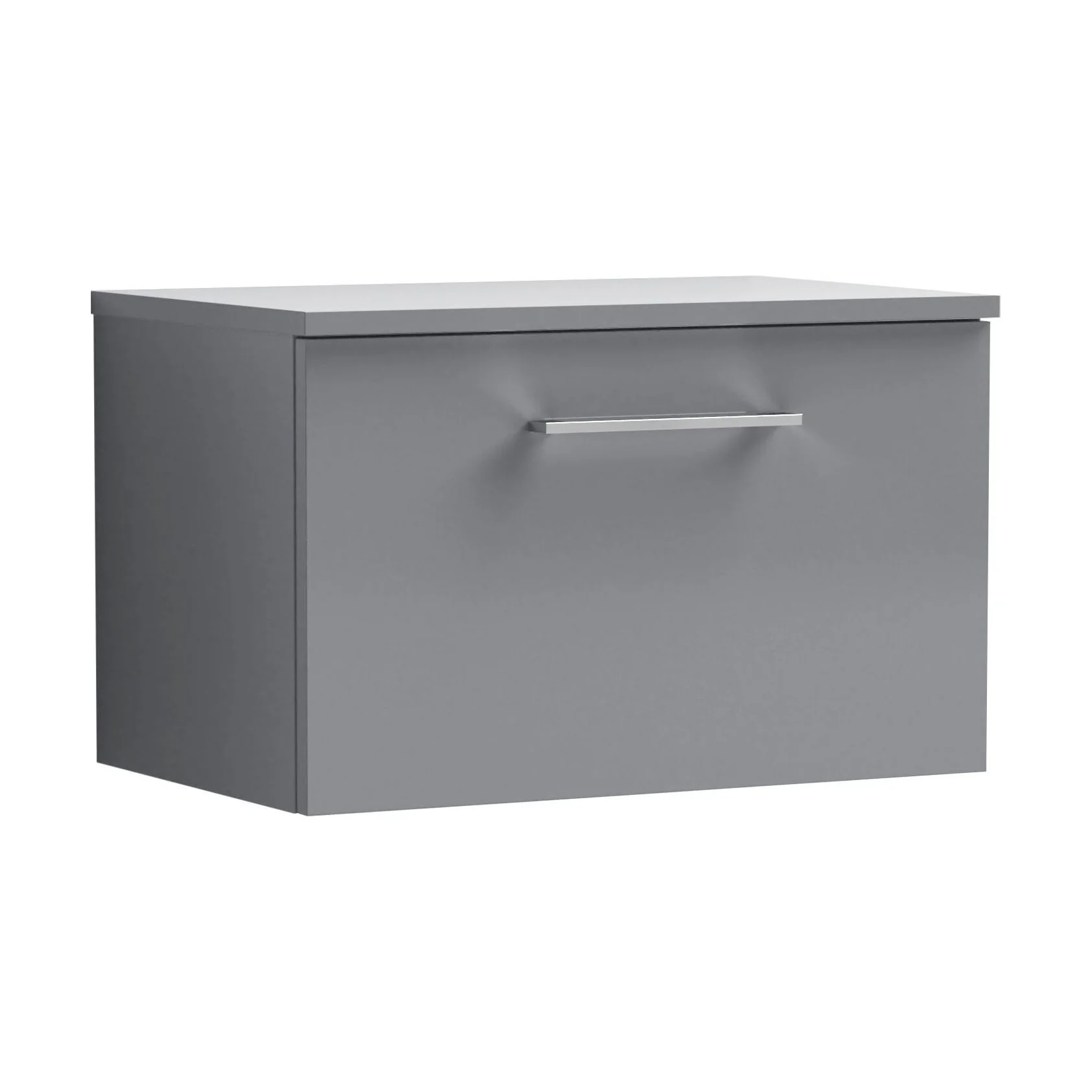 Balterley Level 600mm Wall Hung 1 Drawer Vanity Unit with Worktop Modern Compact Bathroom Storage - Satin Grey