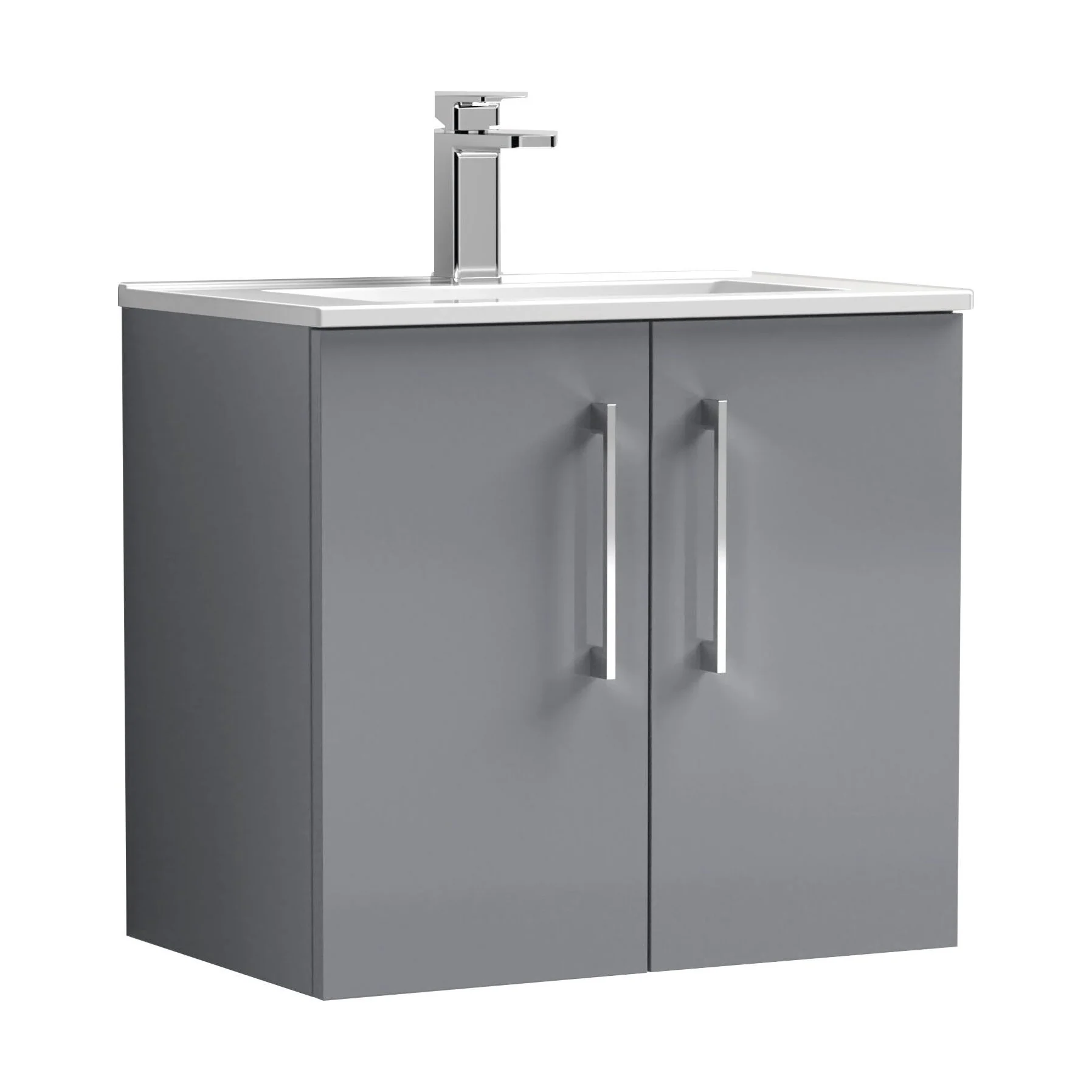 Balterley Level Modern Bathroom 2 Soft Close Door & Minimalist Wall Hung Vanity Unit Basin, Satin Grey, 6000mm