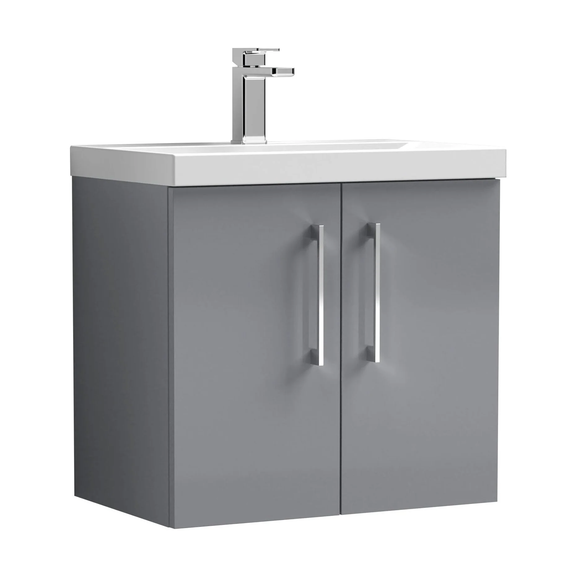 Balterley  Contemporary Bathroom 2 Soft Close Door & Thin-Edge Wall Hung Vanity Unit Basin, Satin Grey, 600mm