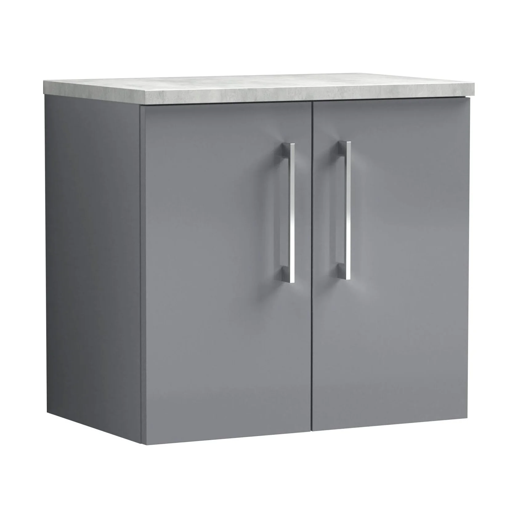 Balterley Level 600mm Wall Hung 2 Door Vanity Unit with Laminate Worktop for Compact Modern Bathroom Storage - Satin Grey