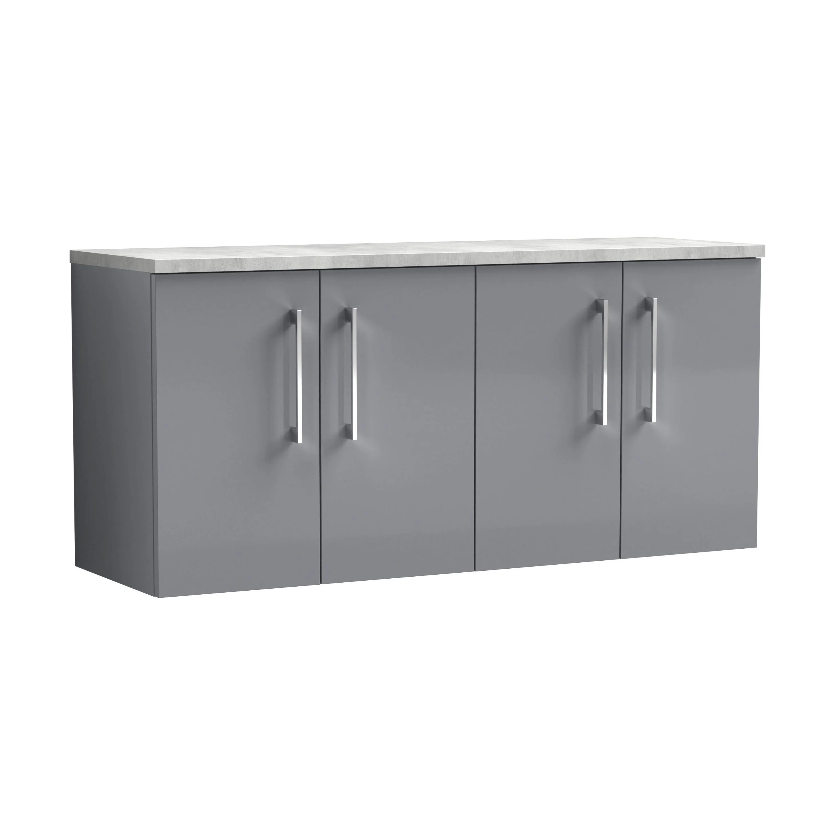 Balterley Level 1200mm Wall Hung 4 Door Vanity Unit with Laminate Worktop for Spacious Contemporary Bathroom Storage - Satin Grey