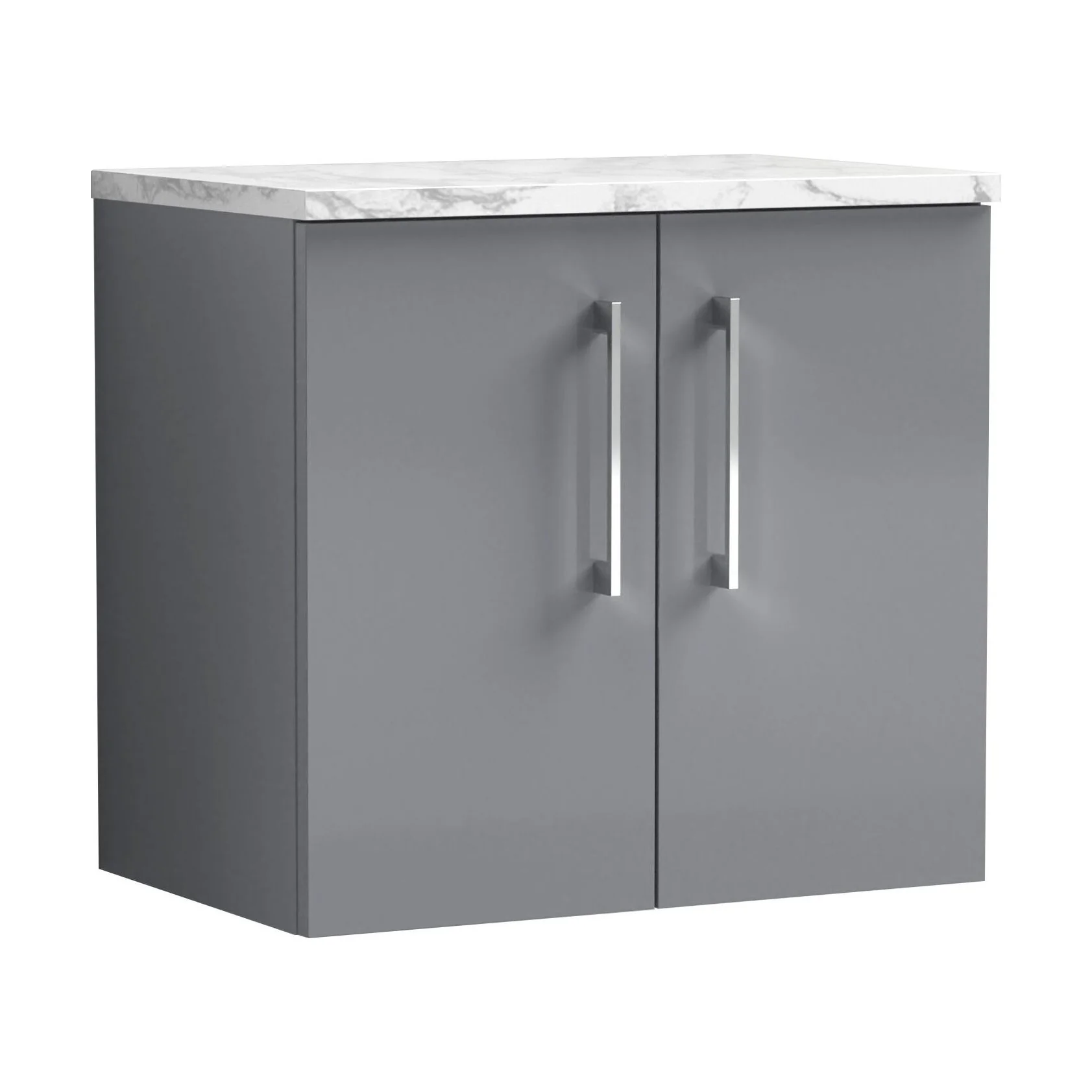 Balterley Level 600mm Wall Hung 2 Door Vanity Unit with Laminate Worktop for Compact Modern Bathroom Storage Satin Grey