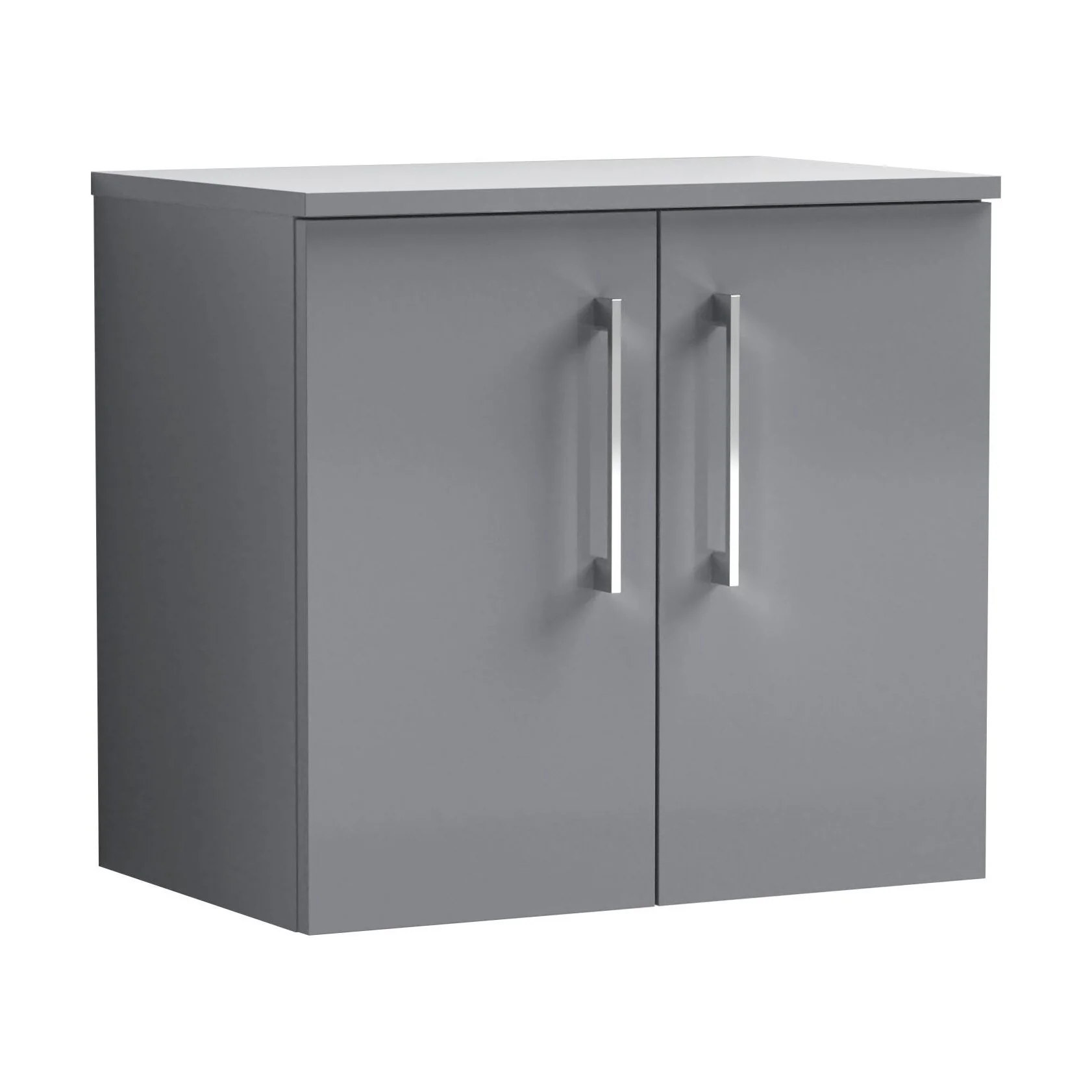 Balterley Level Modern Bathroom 600mm Wall Hung 2-Door Vanity Unit with Laminate Worktop, Soft Close Doors, Satin Grey