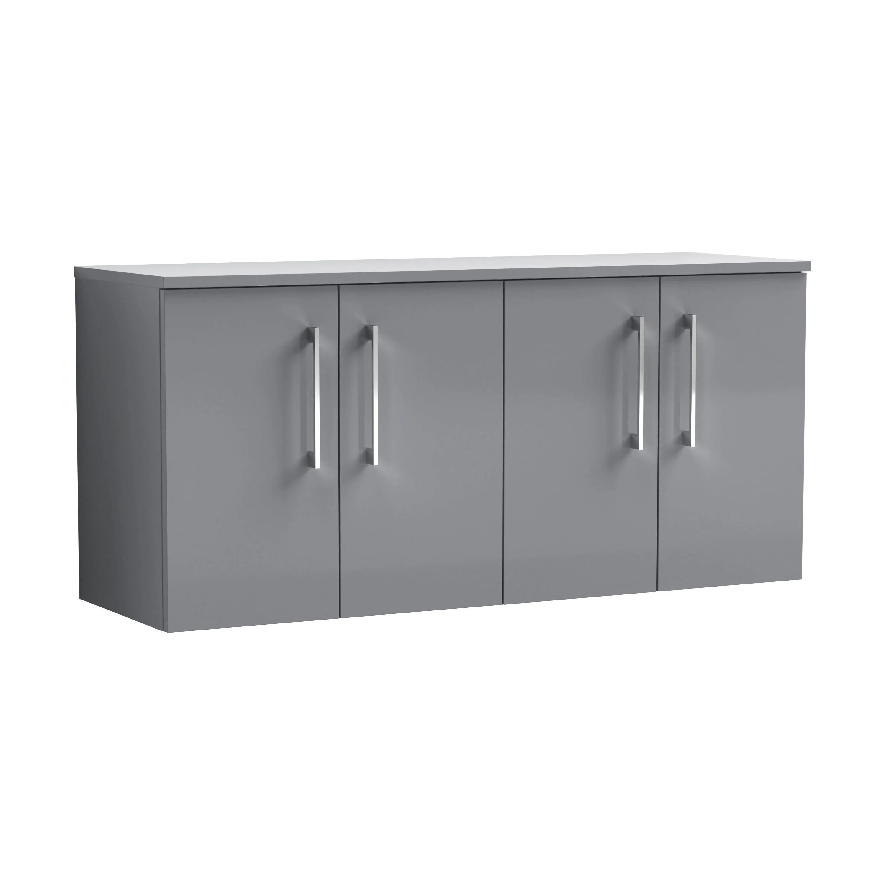 Balterley Level Modern Bathroom 1200mm Wall Hung 4-Door Vanity Unit with Laminate Worktop, Soft Close Doors, Satin Grey