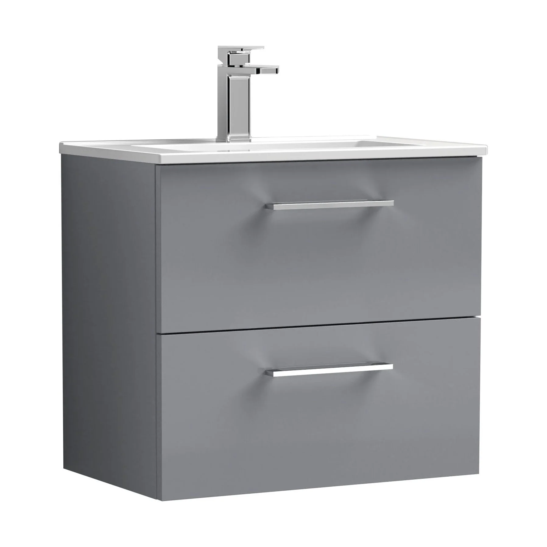 Balterley Level Modern Bathroom 2 Soft Close Drawer & Minimalist Wall Hung Vanity Unit Basin, Satin Grey, 440mm