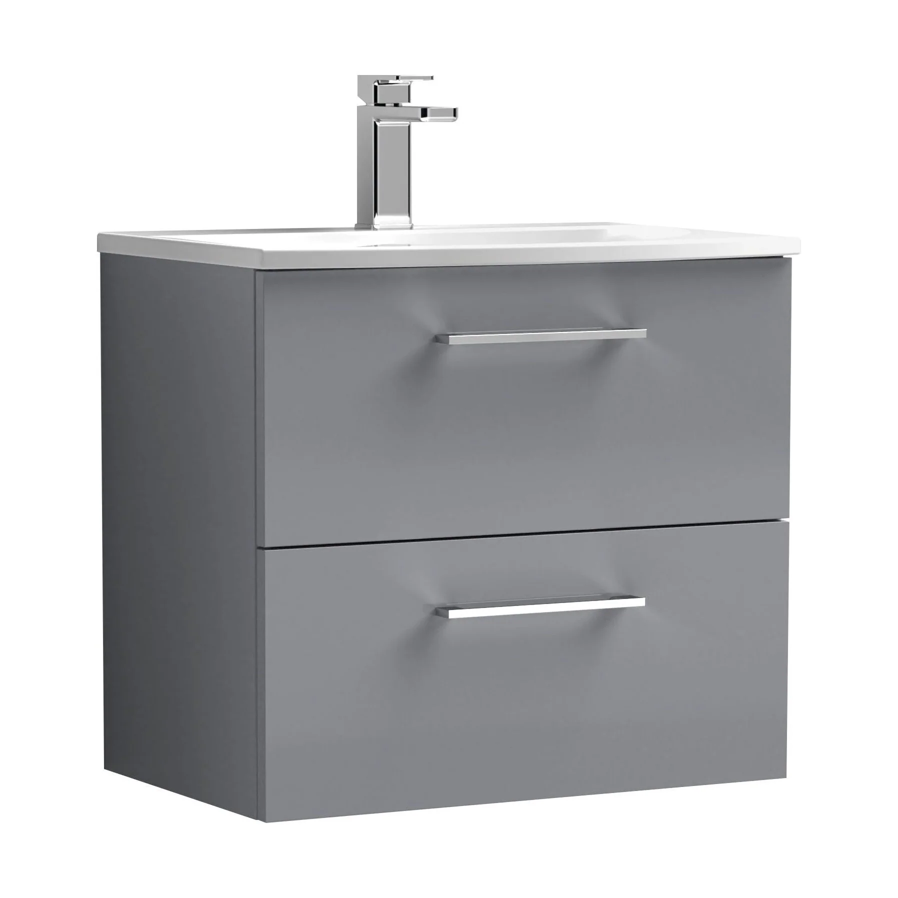 Balterley Modern Bathroom Wall Hung 2 Soft Close Drawer Vanity Unit & Curved Basin, Satin Grey, 600mm