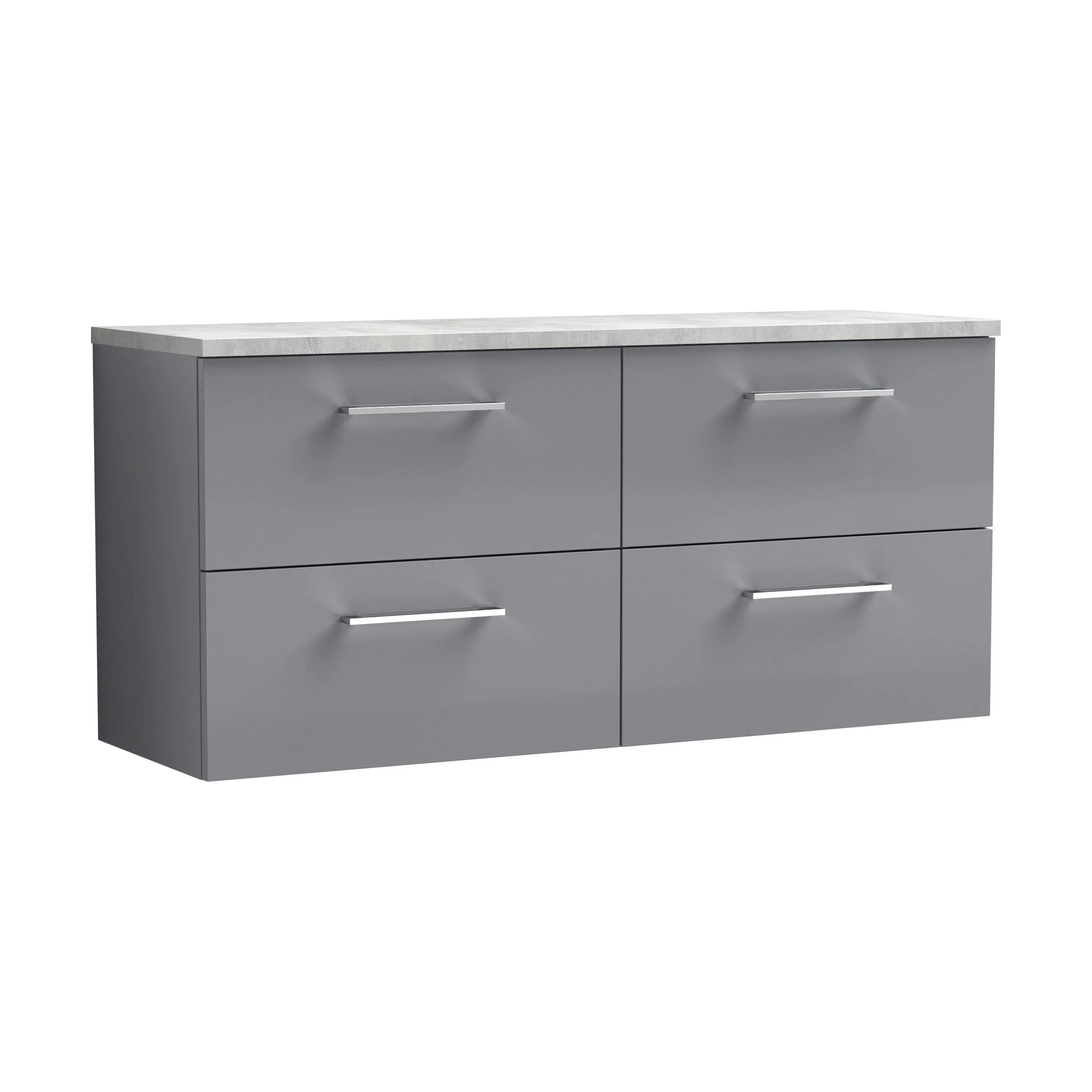 Balterley Level 1200mm Wall Hung 4 Drawer Vanity Unit & Laminate Worktop for Spacious Contemporary Bathroom Storage, Satin Grey