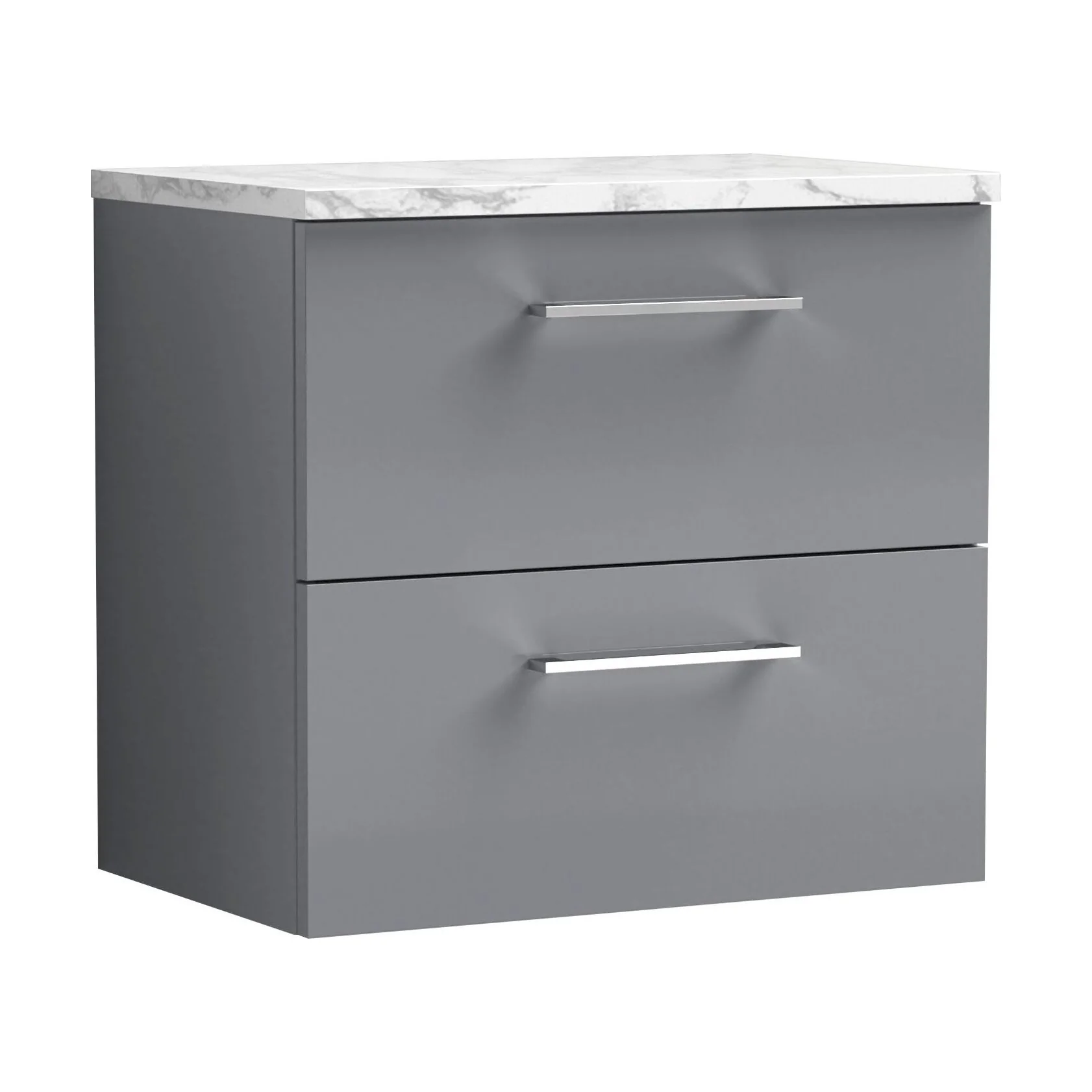 Balterley Level 600mm Wall Hung 2 Drawer Vanity Unit with Laminate Worktop for Stylish Compact Bathroom Storage Satin Grey