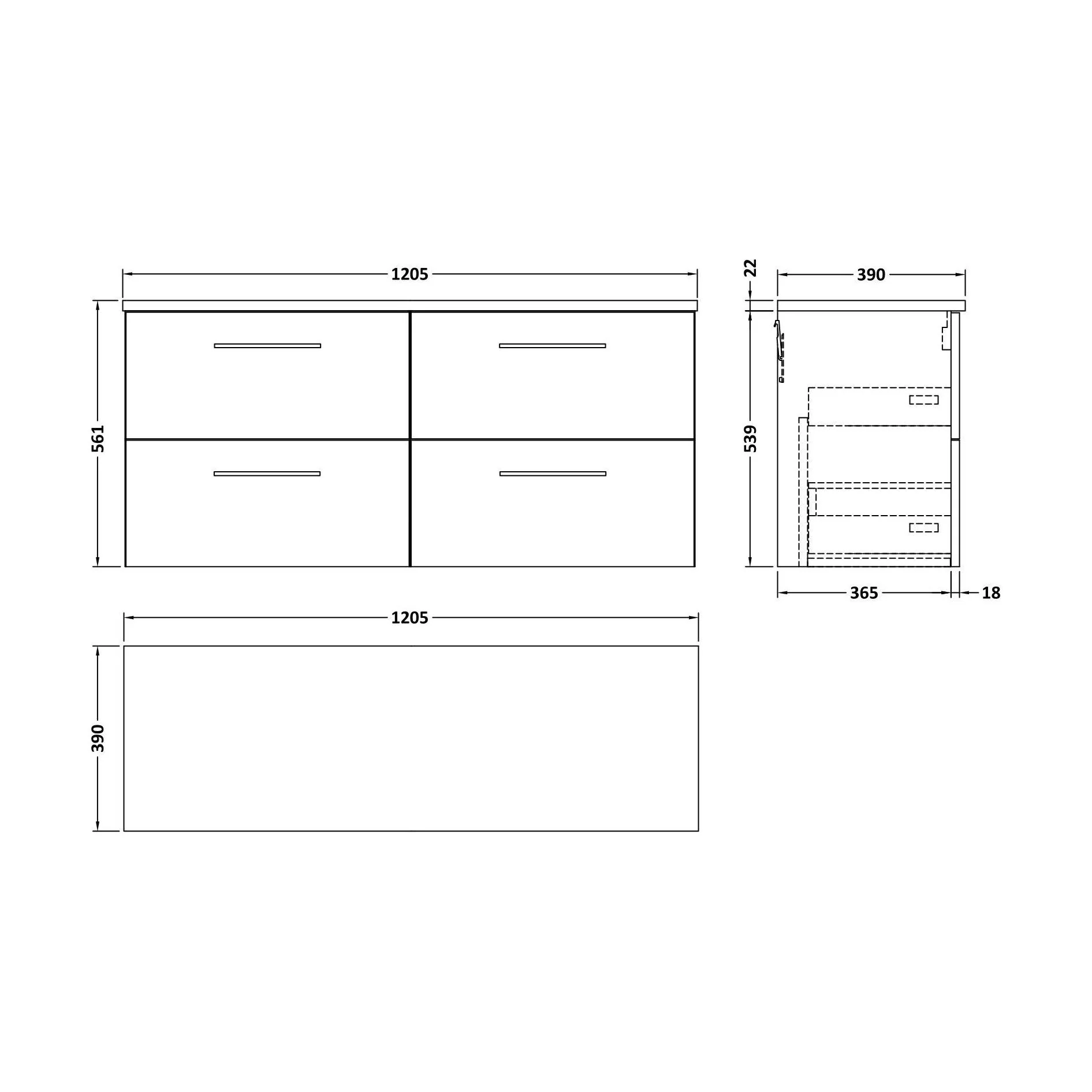 Balterley Level 1200mm Wall Hung 4 Drawer Vanity Unit & Laminate Worktop for Spacious Contemporary Bathroom Storage - Satin Grey - Image 2