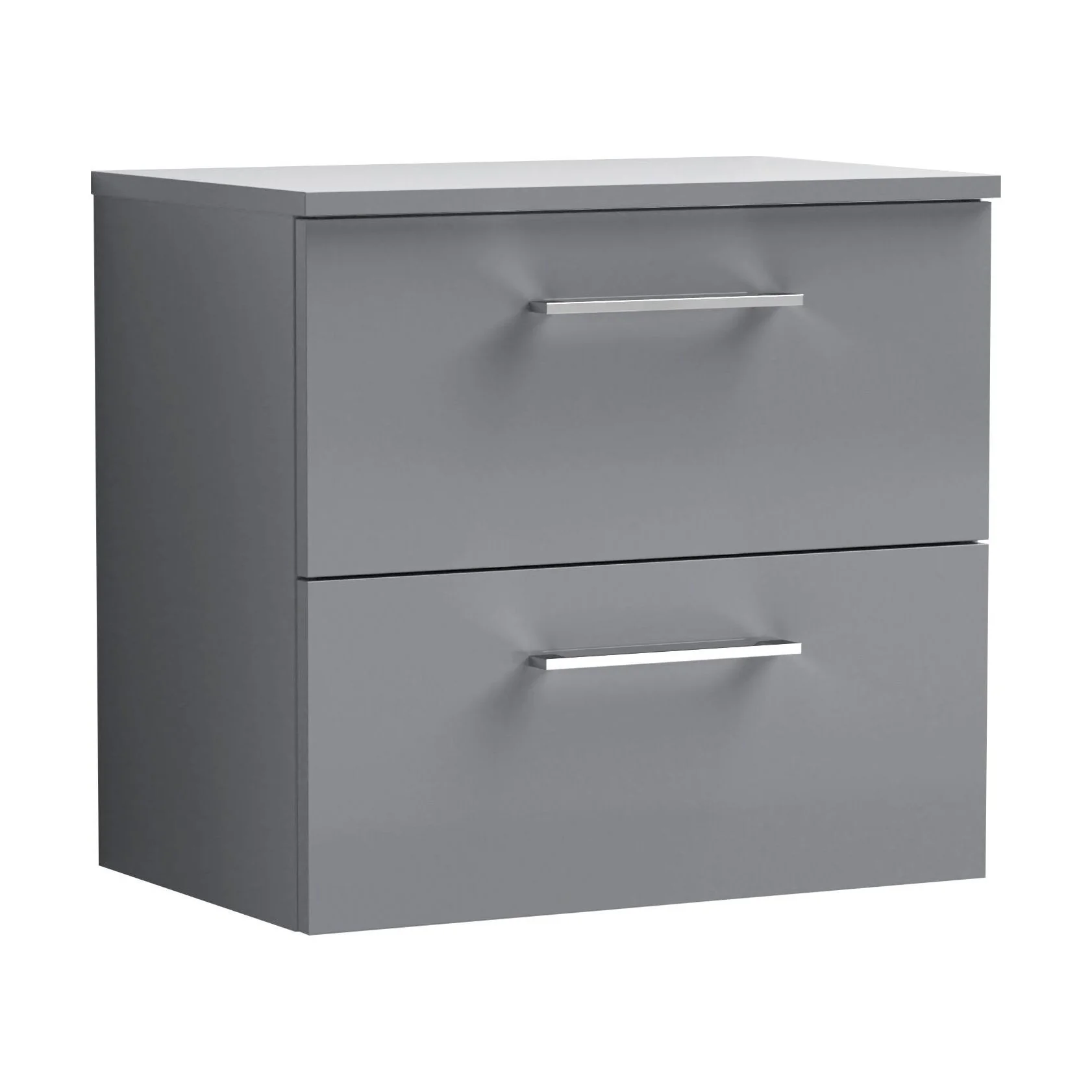 Balterley Level Modern Bathroom 600mm Wall Hung 2 Soft Close Drawer Vanity Unit with Worktop, 557 x 605 x 383mm, Satin Grey