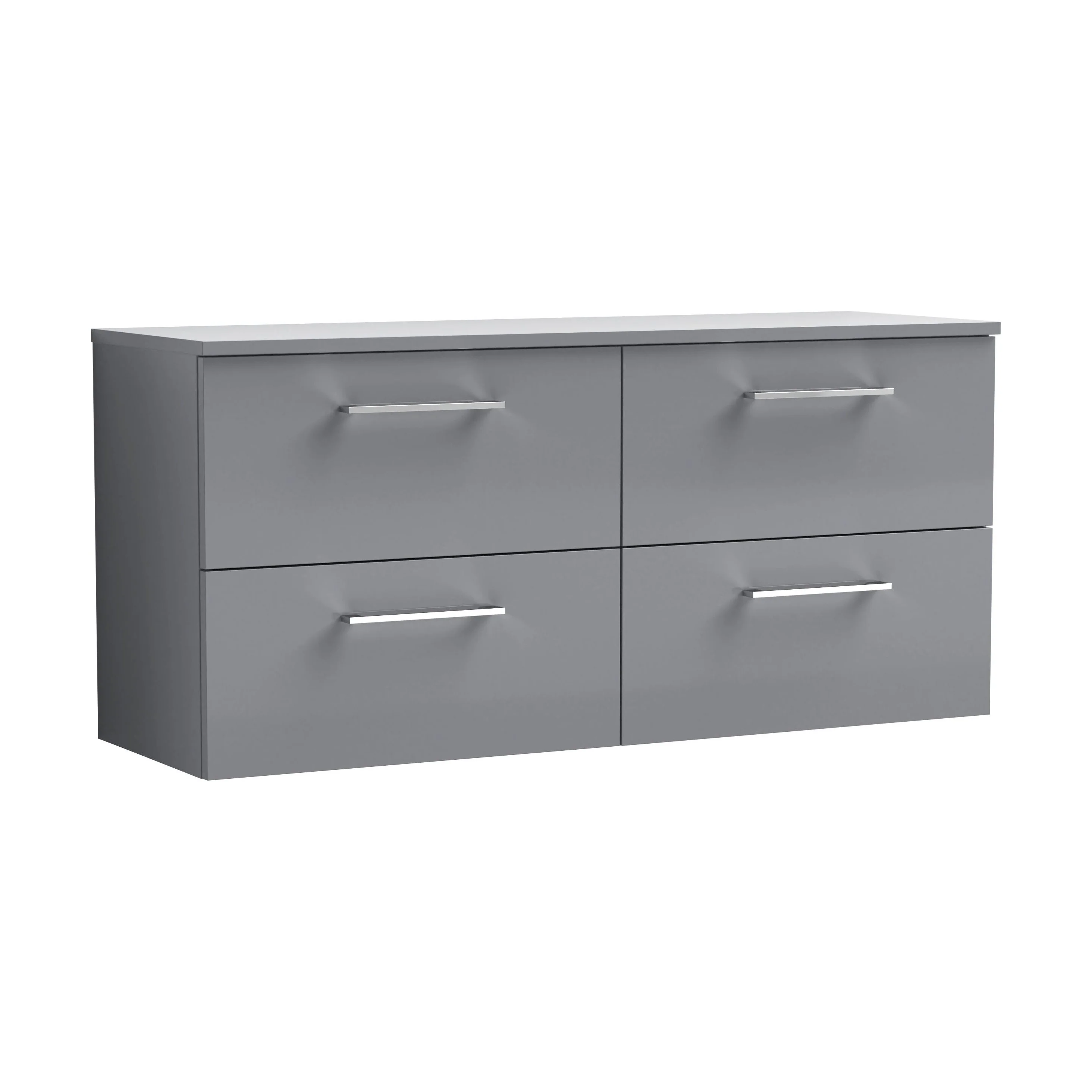 Balterley Level Modern Bathroom 1200mm Wall Hung 4 Soft Close Drawer Vanity Unit with Worktop, 557 x 1205 x 390mm, Satin Grey
