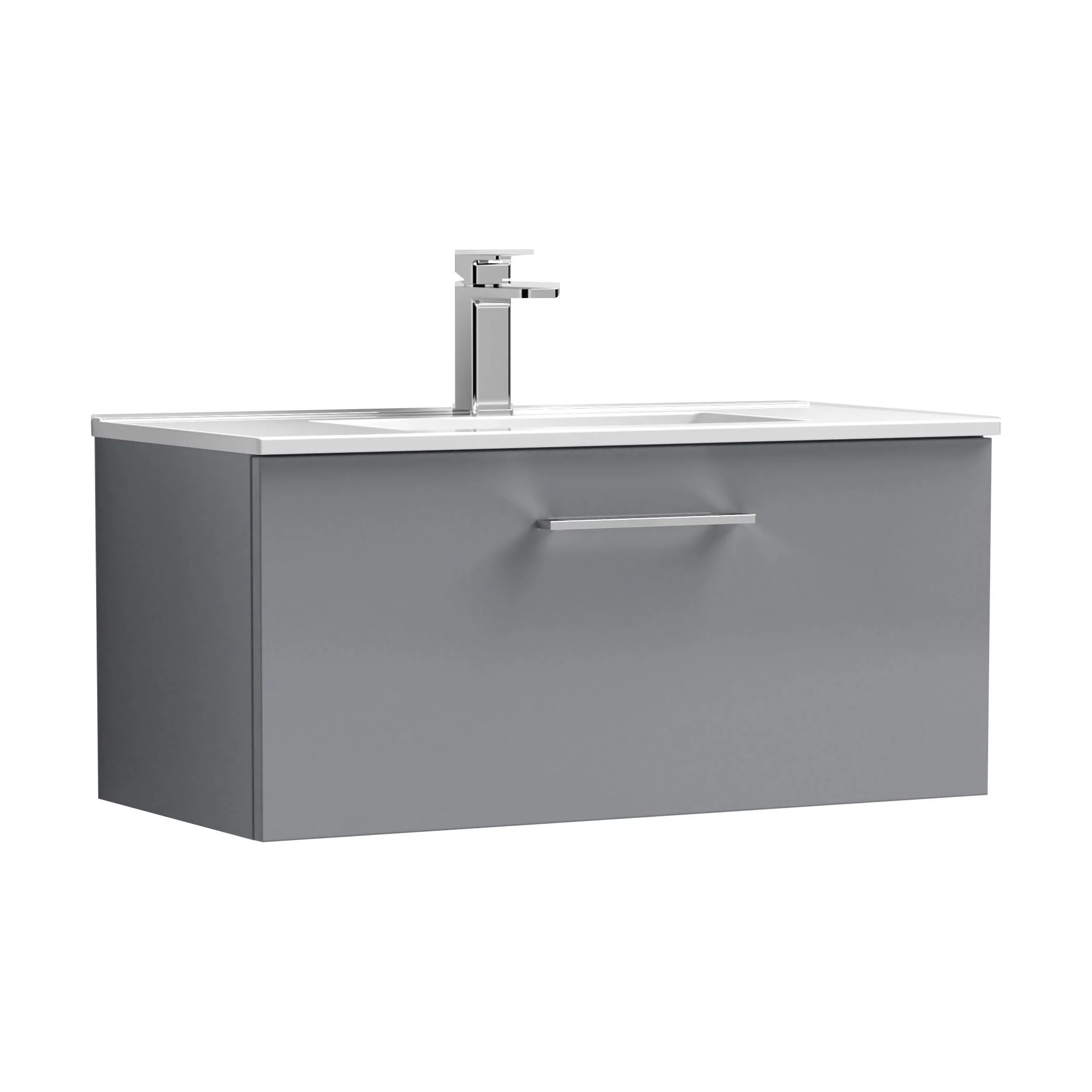 Balterley Modern Bathroom 1 Soft Close Drawer & Minimalist Wall Hung Vanity Unit Basin, Satin Grey, 435mm