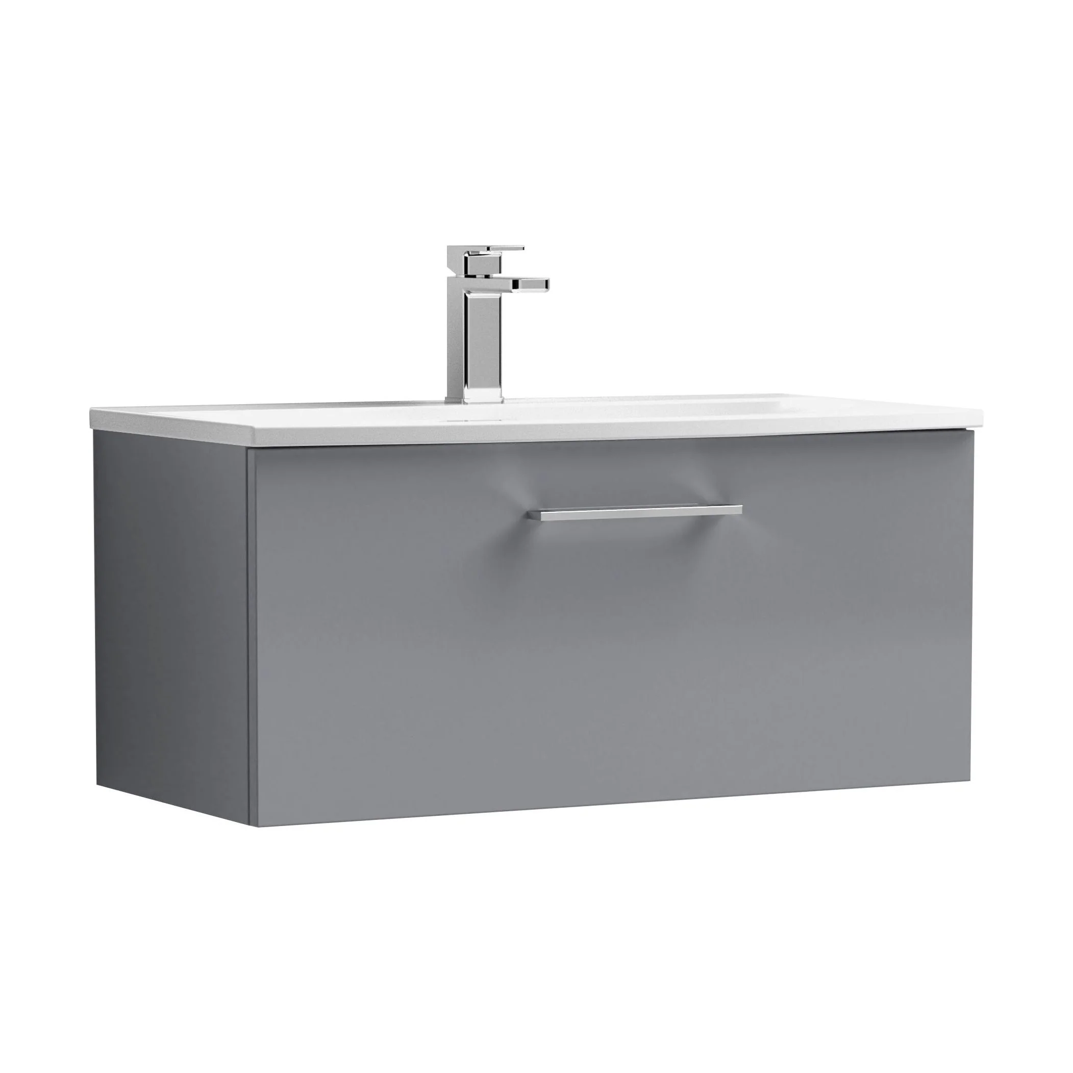 Balterley Modern Bathroom Wall Hung 1 Soft Close Drawer Vanity Unit & Curved Basin, Satin Grey, 800mm