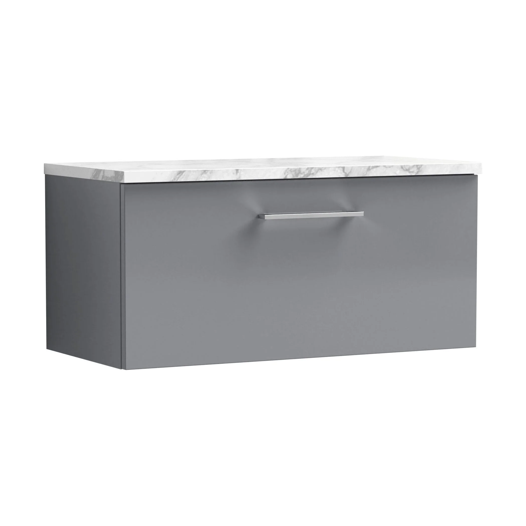 Balterley Level 800mm Wall Hung 1 Drawer Vanity Unit with Laminate Worktop for Stylish Modern Bathroom Storage - Satin Grey