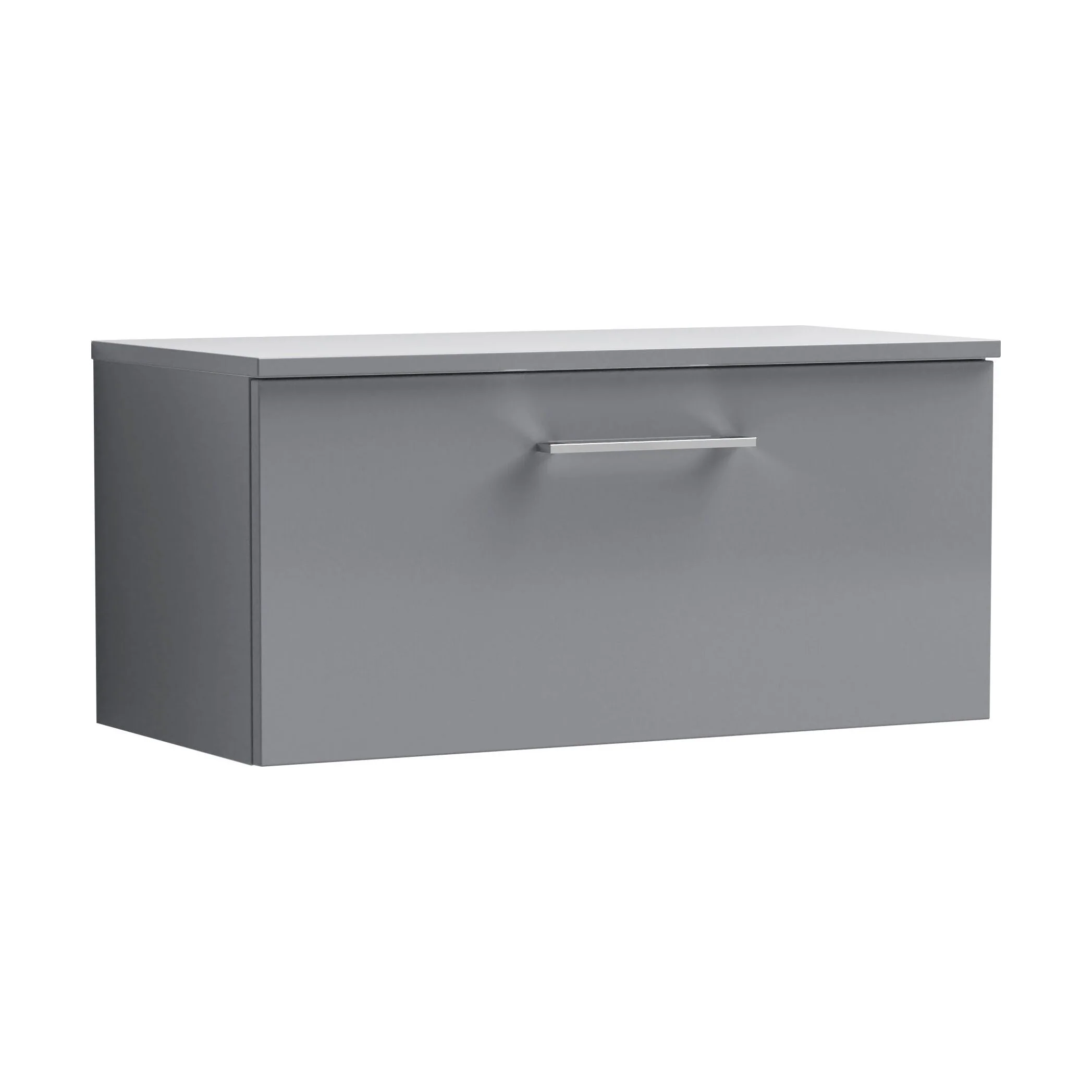 Balterley Level 800mm Wall Hung 1 Drawer Vanity Unit with Worktop Stylish Mid-Size Bathroom Storage Solution - Satin Grey