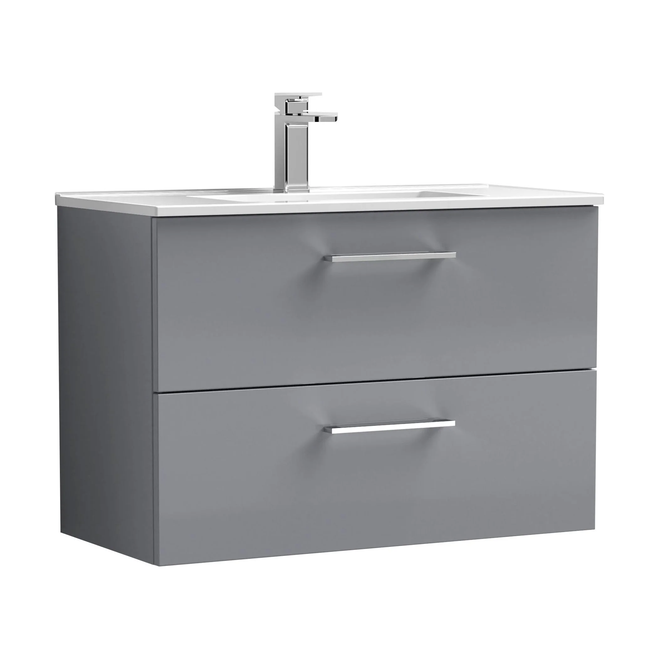 Balterley  Modern Bathroom 2 Soft Close Drawer & Minimalist Wall Hung Vanity Unit Basin, Satin Grey, 435mm